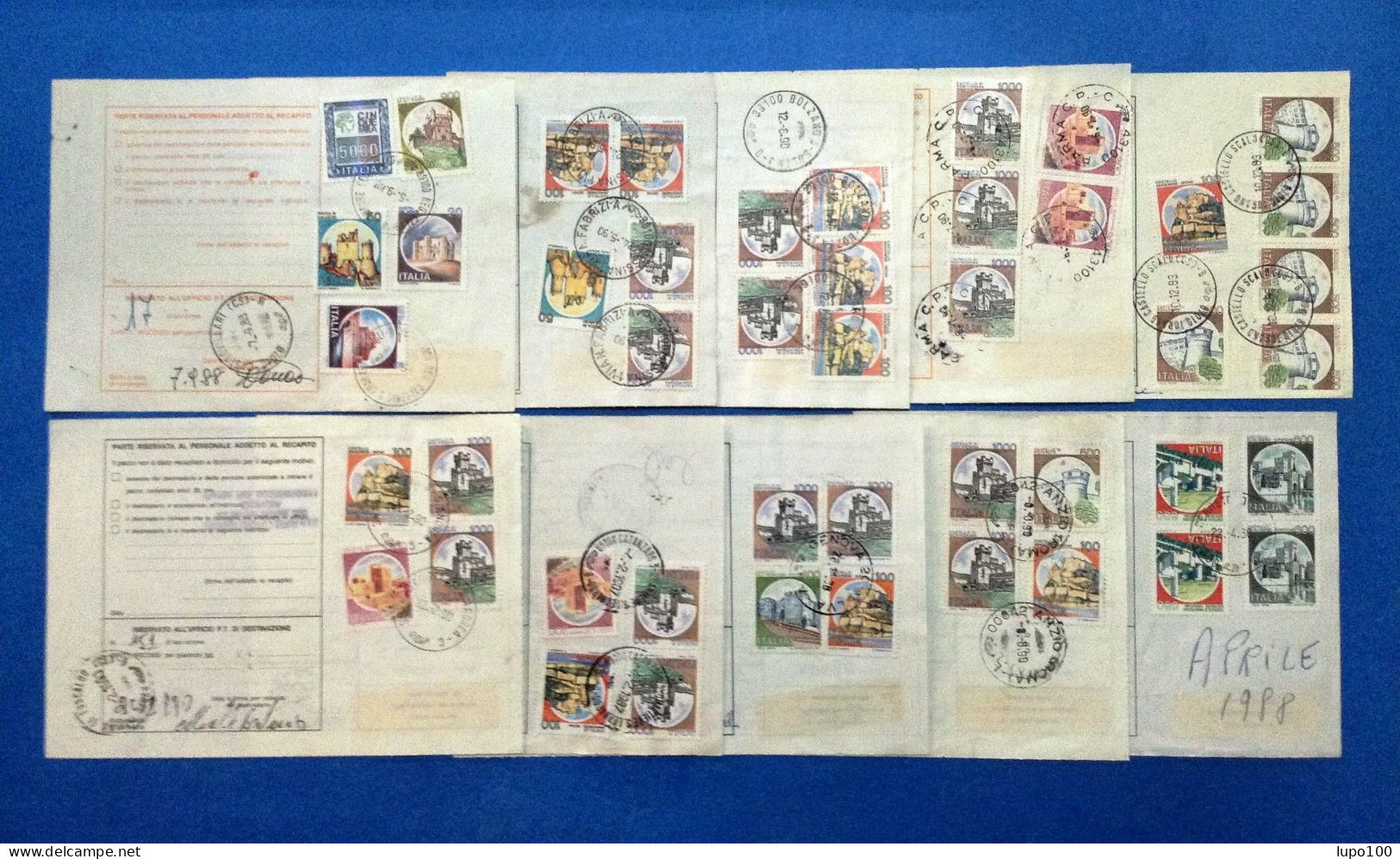 Storia Postale Castelli D'italia Lotto Da 10 Bollettino Pacchi Postali - Collections