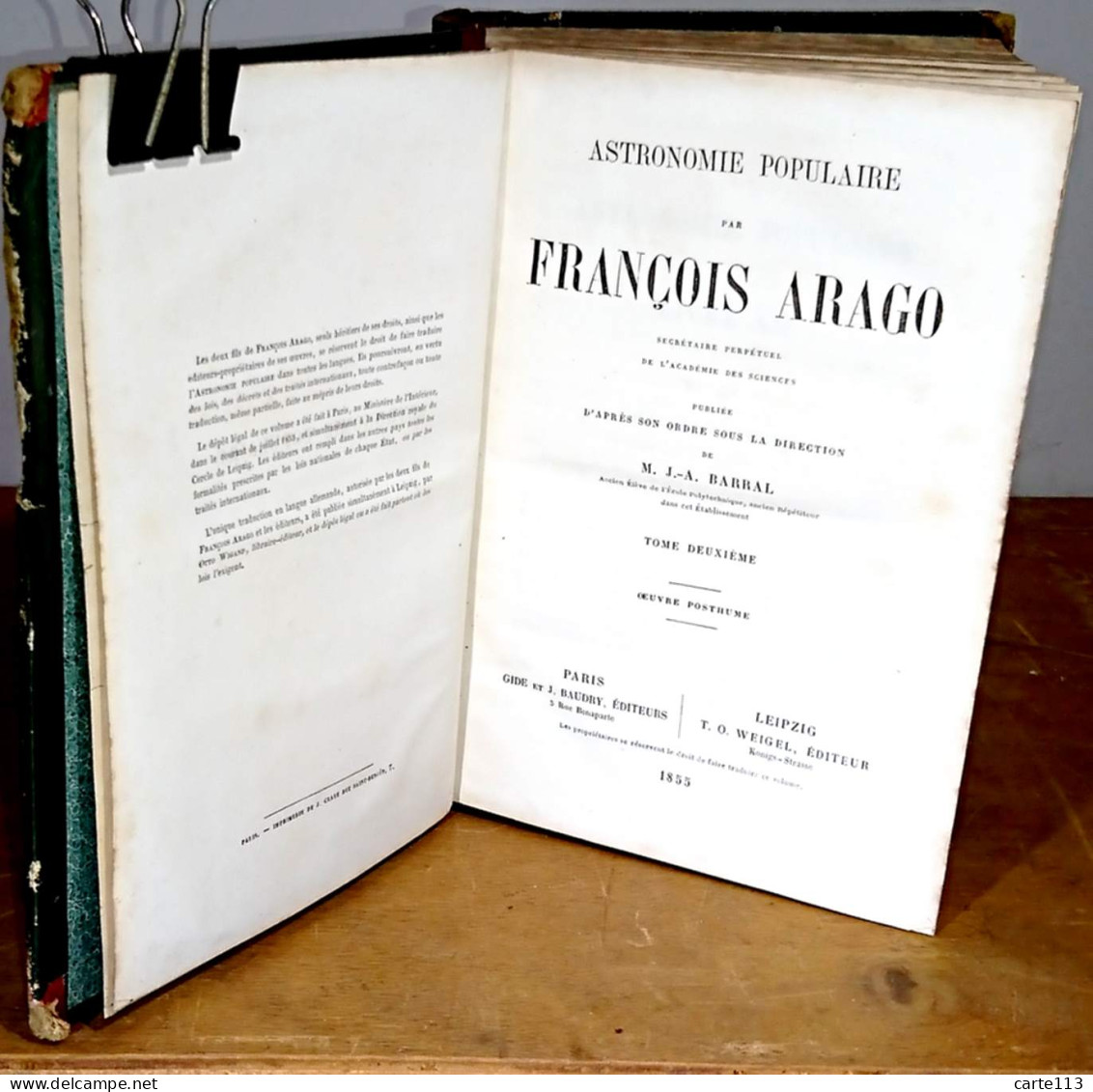 ARAGO François    - ASTRONOMIE POPULAIRE - OEUVRE POSTHUME - TOME DEUXIÈME  - 1801-1900