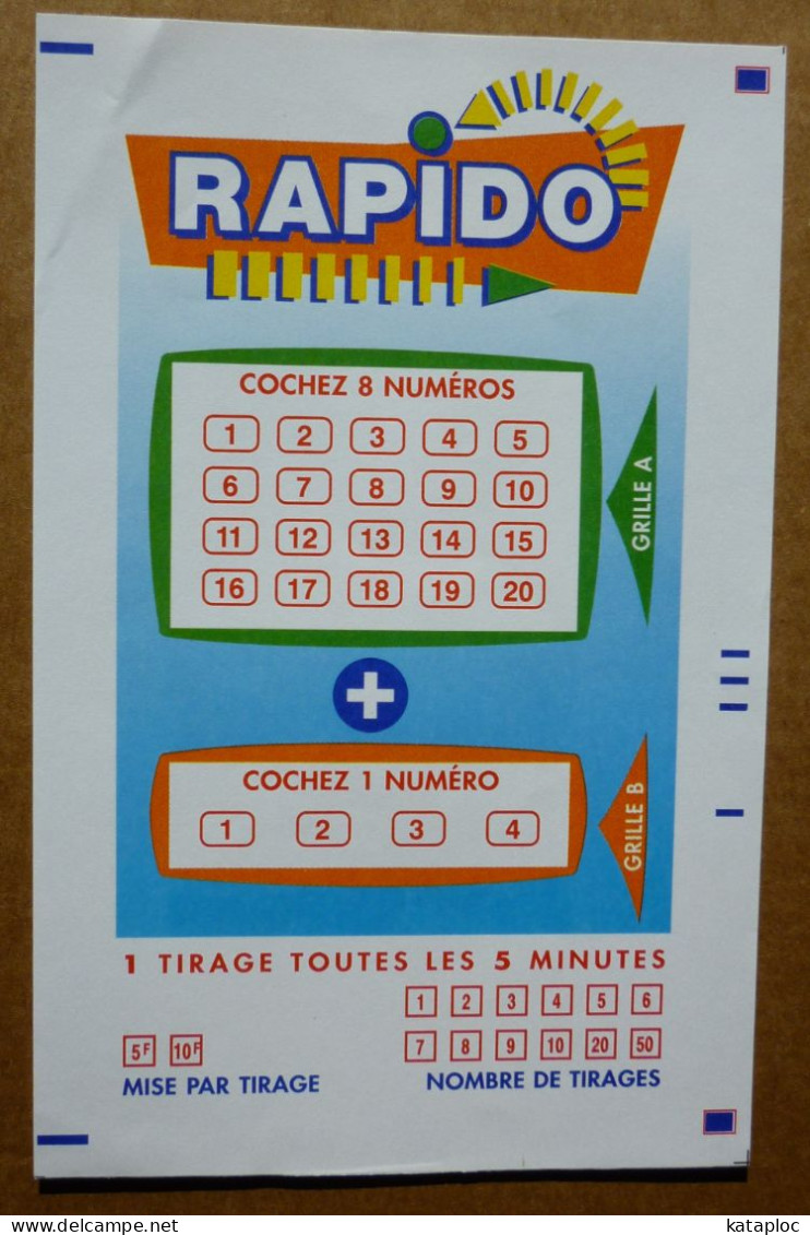 FDJ FRANCAISE DES JEUX - GRILLE LOTO RAPIDO 1999 - SCANS RECTO/VERSO - Lottery Tickets