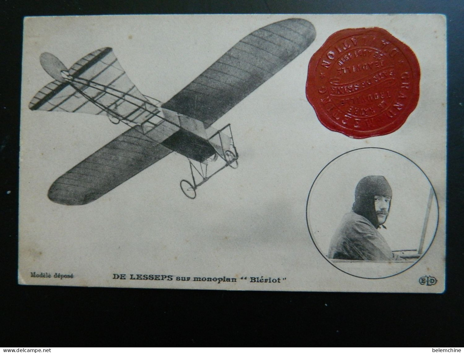 DE LESSEP'S SUR MONOPLAN BLERIOT             CACHET GRAND MEETING D'AVIATION    BAIE DE SEINE    25 AOUT 1910 - Aviateurs