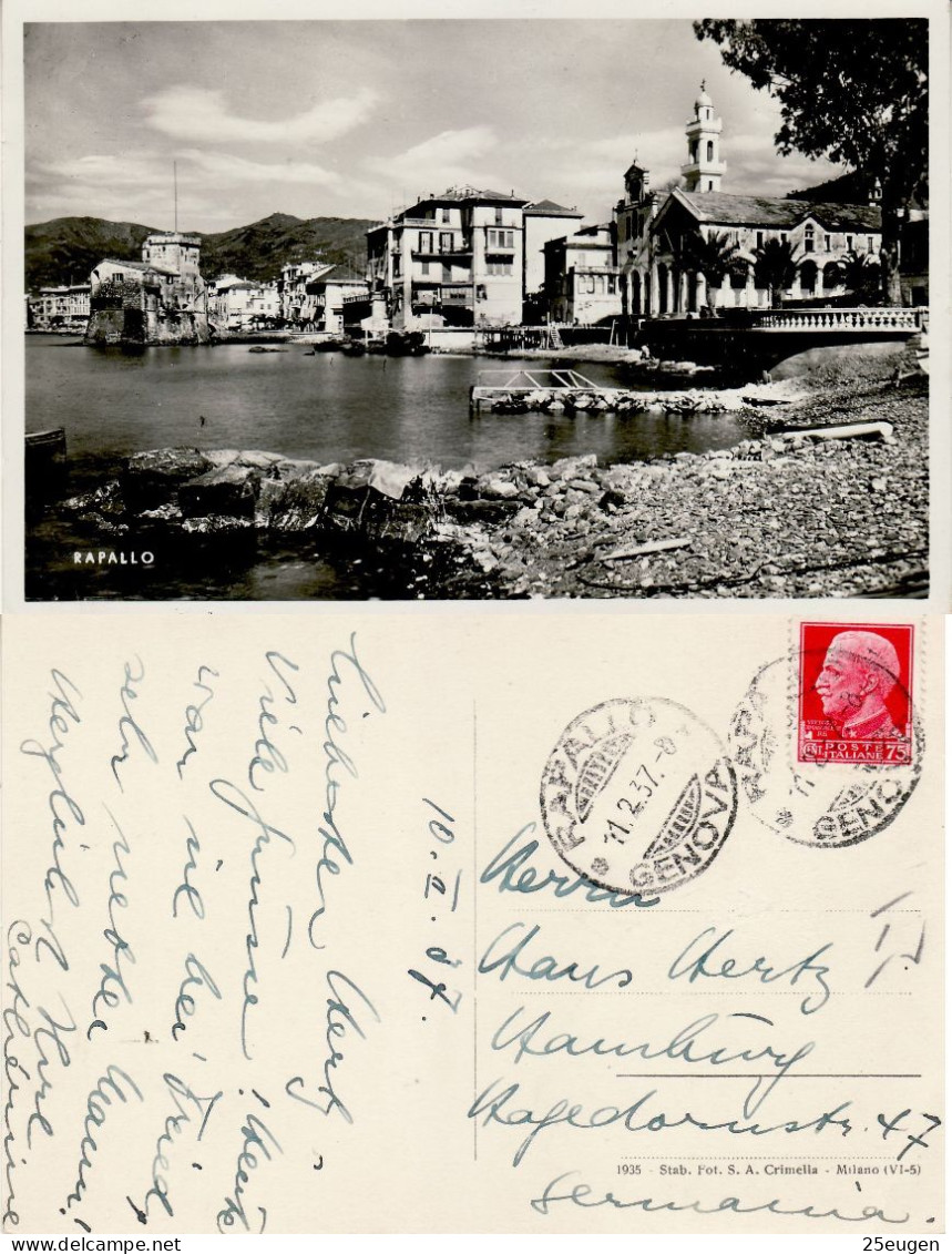 ITALY 1937 POSTCARD SENT FROM RAPALLO TO HAMBURG - Poststempel