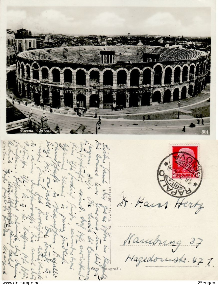 ITALY 1934 POSTCARD SENT FROM RAPALLO TO HAMBURG - Marcofilía