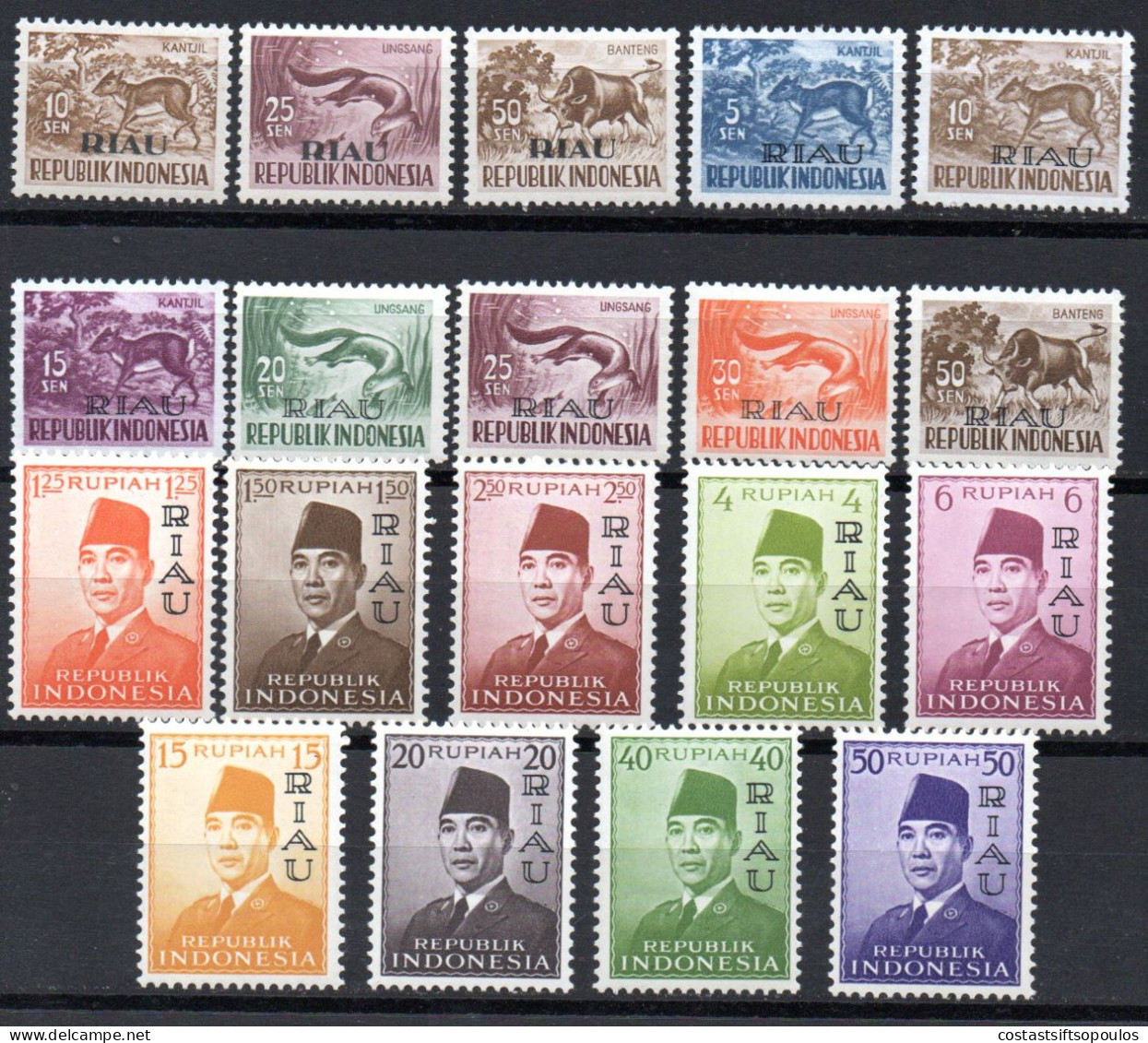 3076.RIAU ISLAND, 1957-1964 19 VALUES MNH, WILDLIFE, SUKARNO. - Indonésie