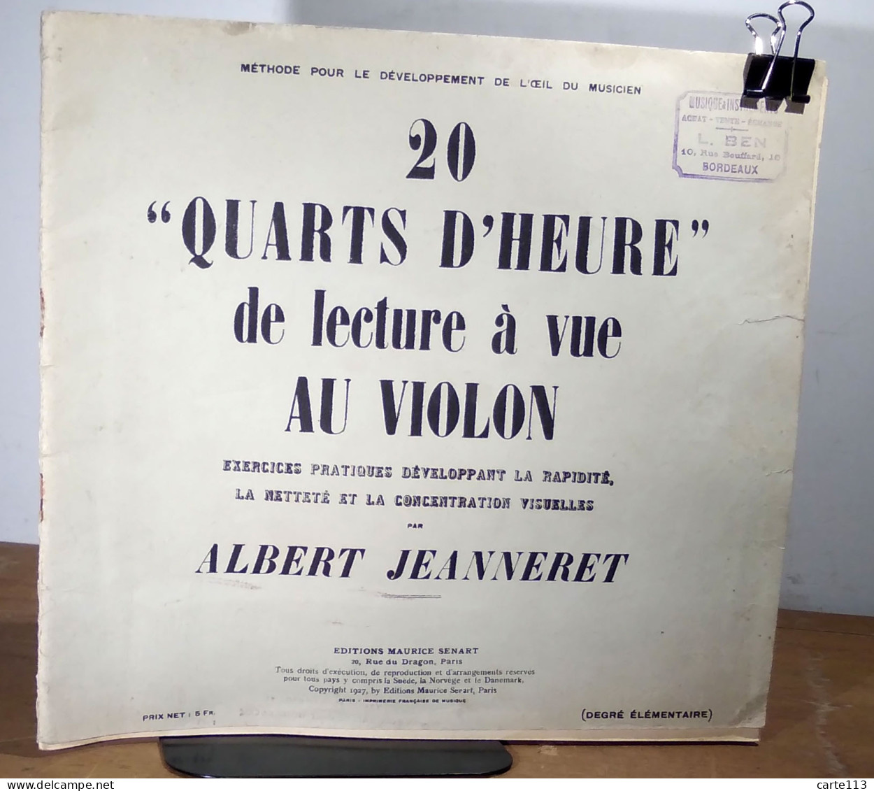 JEANNERET Albert - 20 QUARTS D'HEURE DE LECTURE A VUE AU VIOLON - 1901-1940