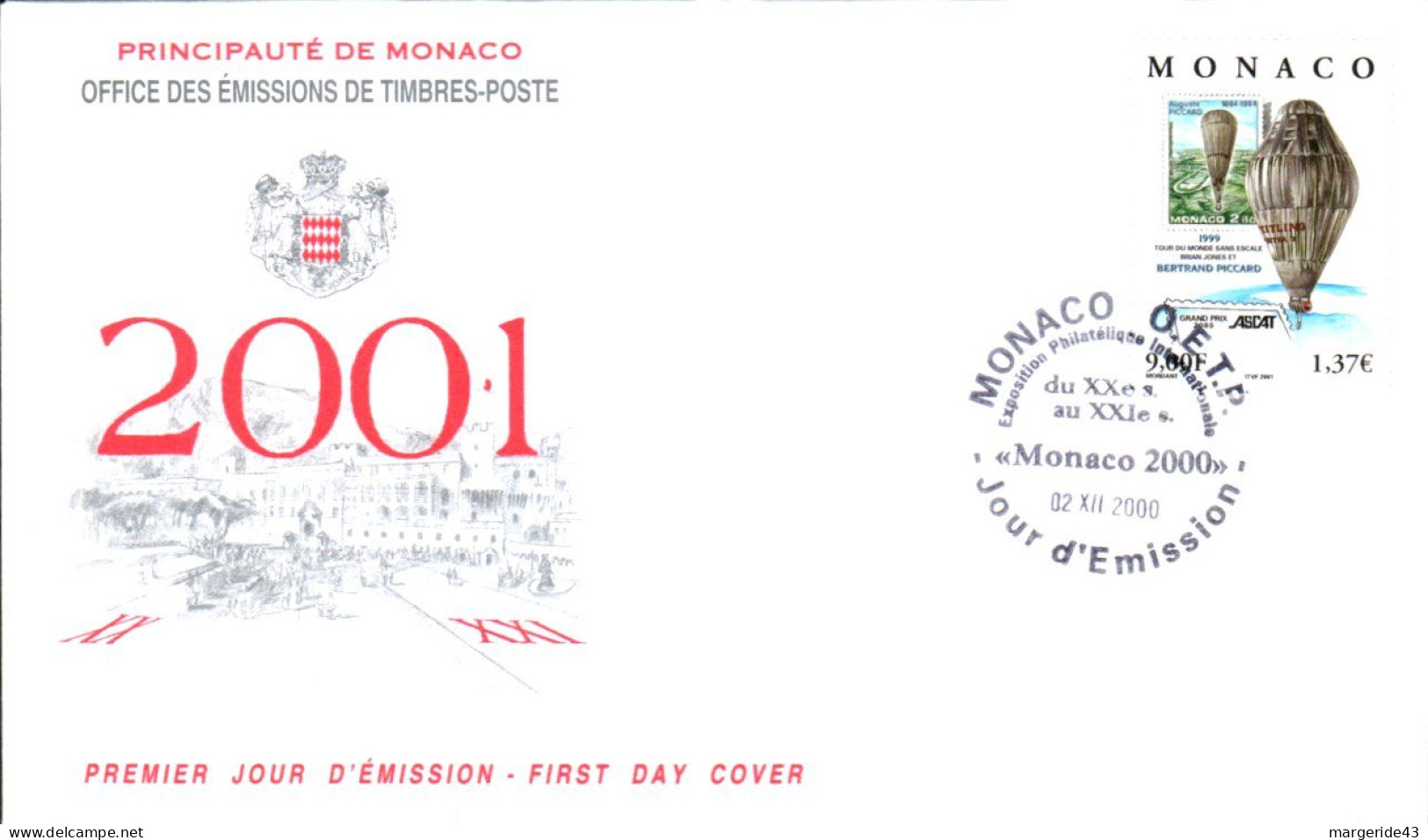 MONACO  FDC 2001 MONTGOLFIERE DE BERTRAND PICCARD - FDC