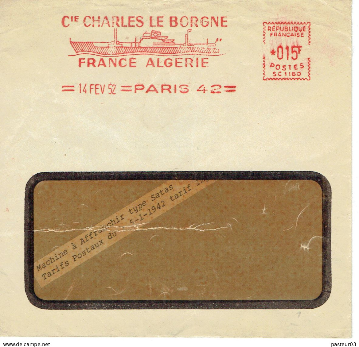 Compagnie Charles Le Borgne France Algérie Paris 14 Février 1952 - EMA ( Maquina De Huellas A Franquear)