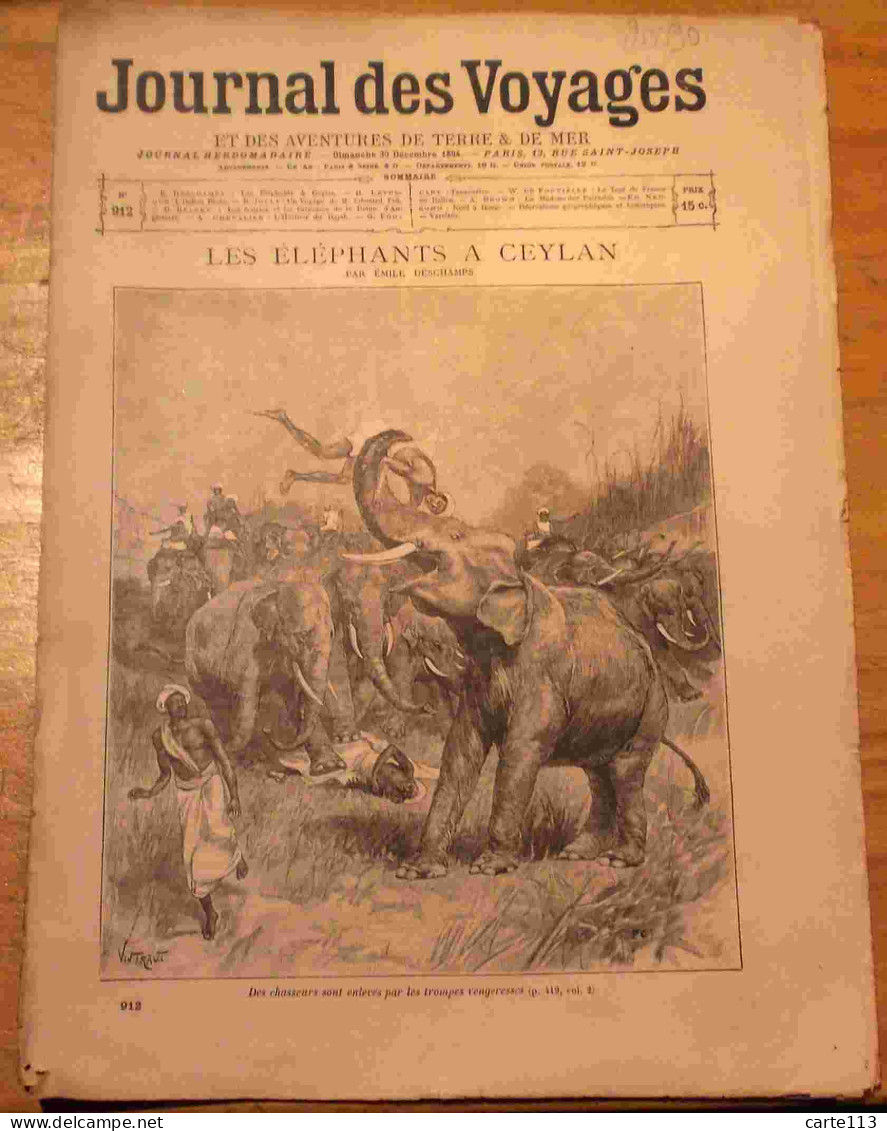 DESCHAMPS Emile - LES ELEPHANTS A CEYLAN - JOURNAL DES VOYAGES ET DES AVENTURES DE TERR - 1801-1900