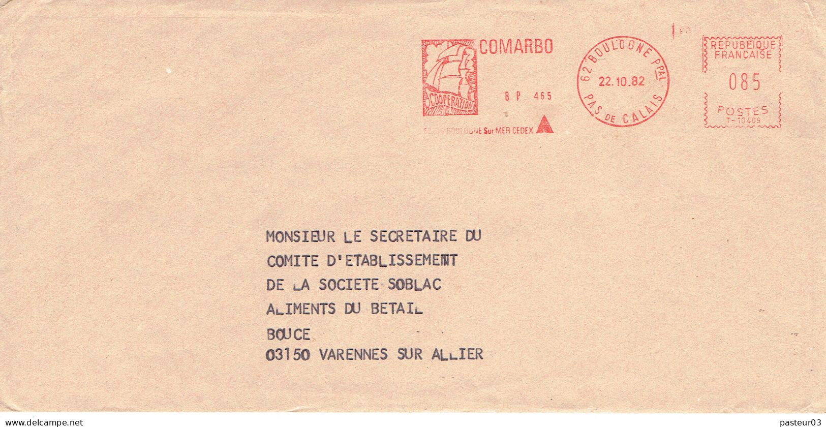 COMARBO Coopération Boulogne Sur Mer 22-10-1982 - EMA (Empreintes Machines à Affranchir)