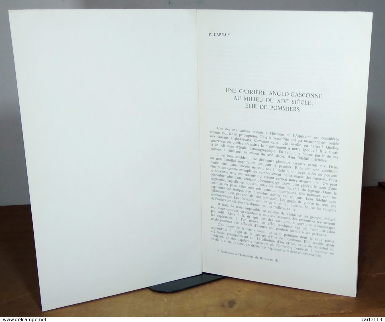 CAPRA Pierre - UNE CARRIERE ANGLO-GASCONNE AU MILIEU DU XIV EME SIECLE - ELIE DE POM - Other & Unclassified