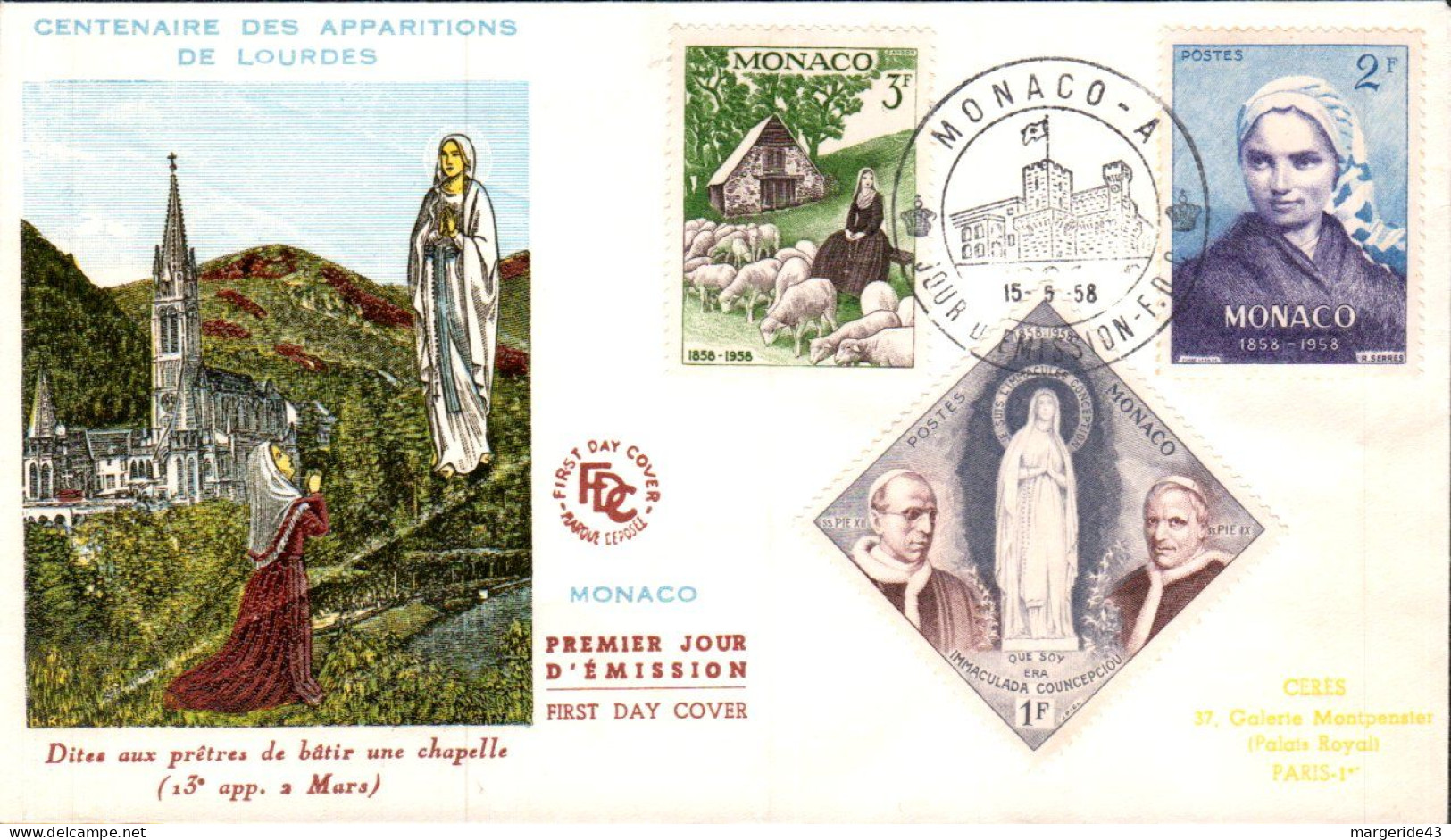 MONACO  FDC 58 LOURDES - FDC