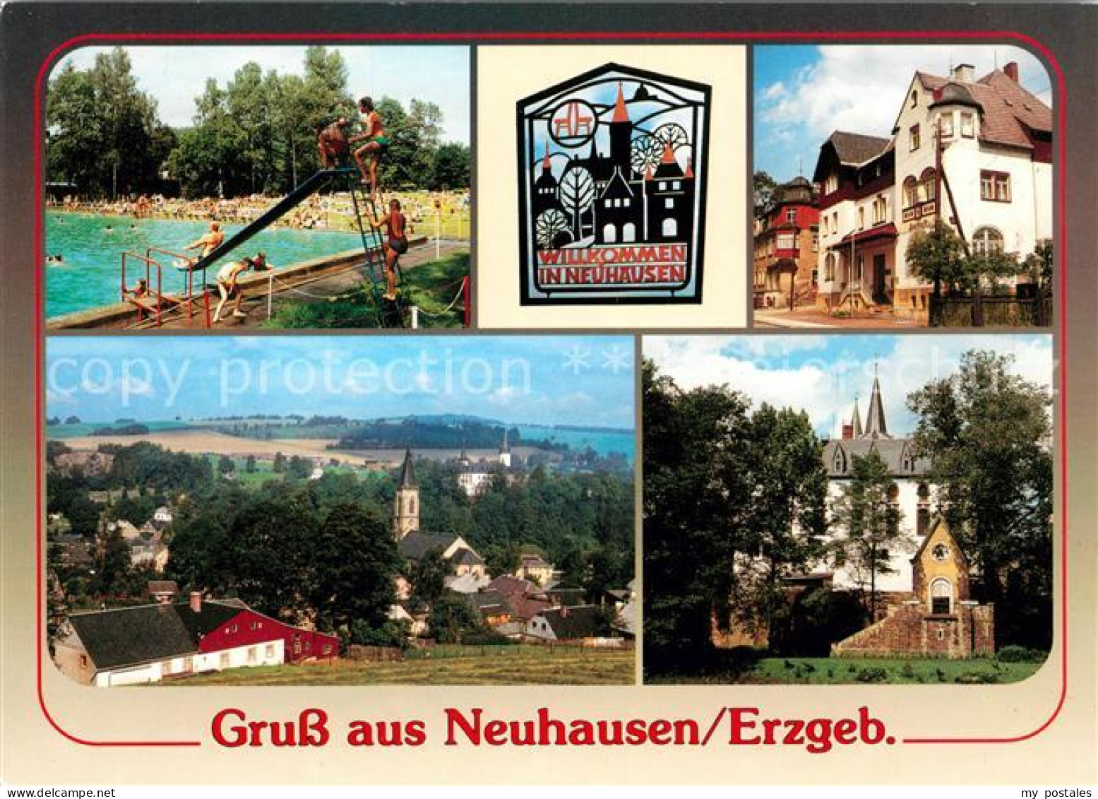 73104819 Neuhausen Erzgebirge Sommerbad Schild Am Ortseingang Rathaus Teilansich - Neuhausen (Erzgeb.)