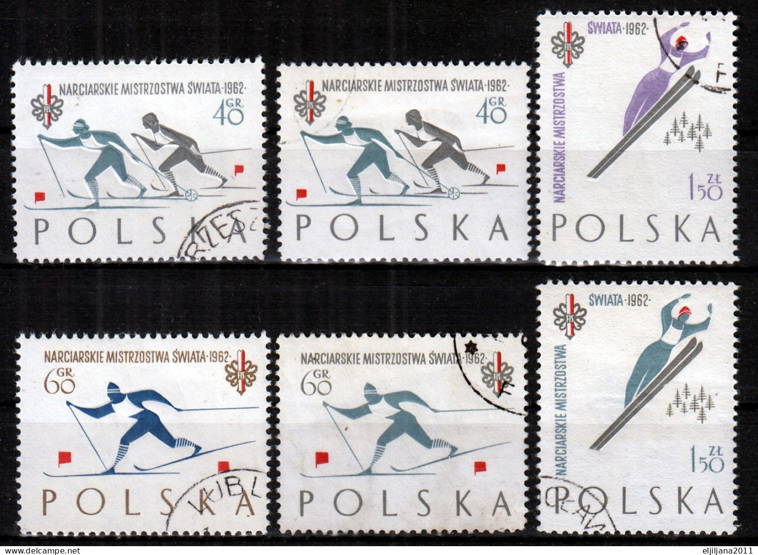 ⁕ Poland / Polska 1962 ⁕ Nordic Skiing Championships, Sports Mi.1294-1300 ⁕ 6v Used + MH* Block 26 - Shades, 2v Damaged - Gebraucht