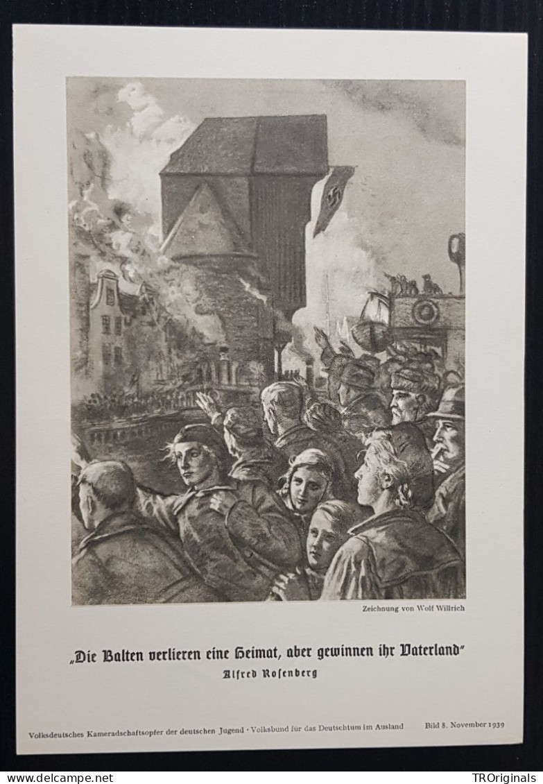 GERMANY THIRD 3rd REICH ORIGINAL RARE WILLRICH VDA MAXI CARD PRINT 'THE BALTICS WIN THE FATHERLAND' - War 1939-45