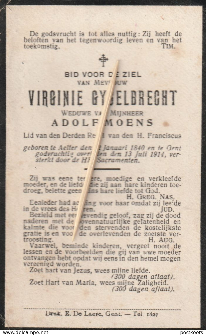 Aalter, Aeltre, 1914, Virgenie Gyselbrecht, Moens - Images Religieuses