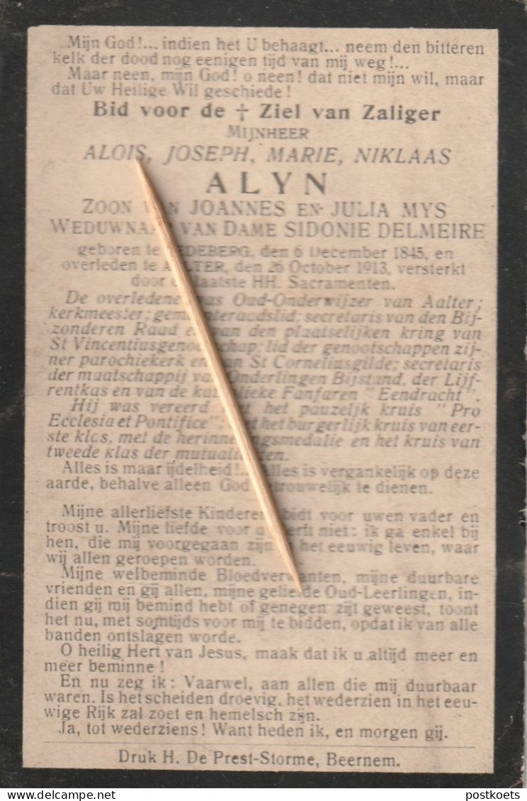 Aalter, Aeltre, 1913, Alois Alyn, Mys, Delmeire, - Devotion Images