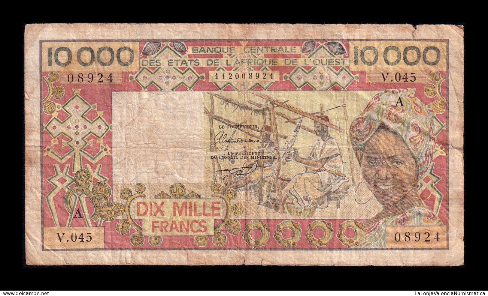 West African St. Costa De Marfil 10000 Francs ND (1977-1992) Pick 109Ai Bc F - États D'Afrique De L'Ouest