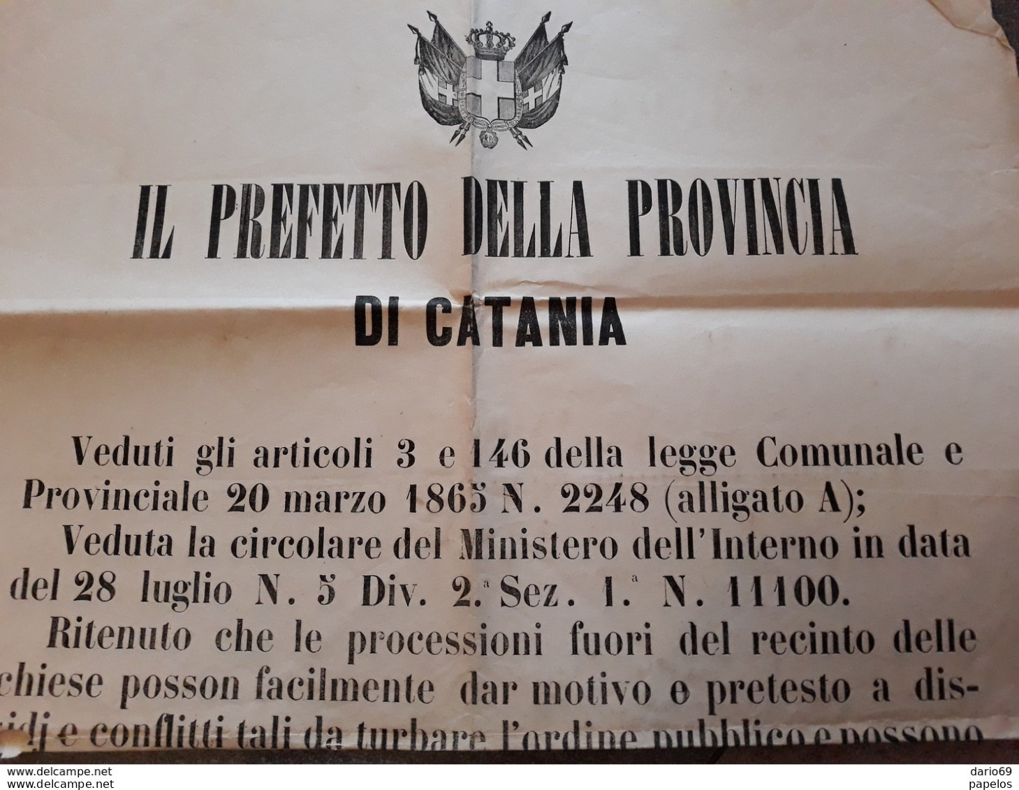 1876  CATANIA REGOLA SULLE PROCESSIONI FUORI DAI RECINTI DELLE CHIESE - Posters