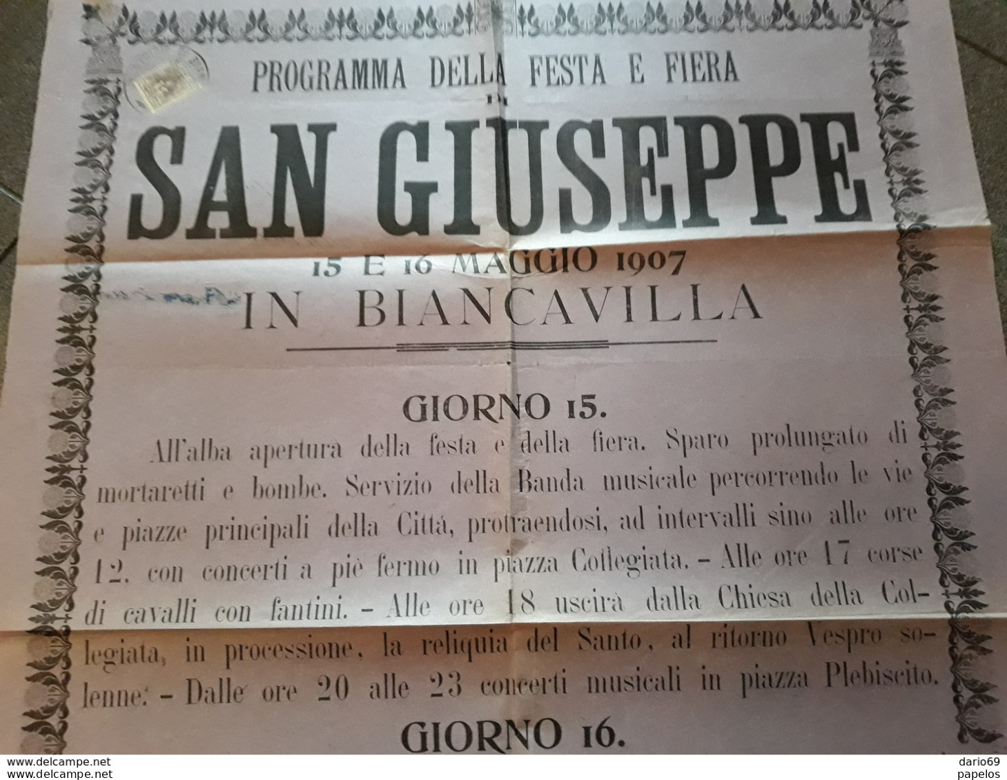 1907 MANIFESTO BIANCAVILLA  CATANIA  PROGRAMMA DELLA FESTA E FIERA DI S. GIUSEPPE - Historische Documenten