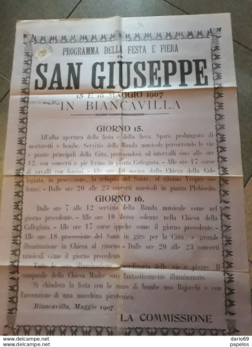 1907 MANIFESTO BIANCAVILLA  CATANIA  PROGRAMMA DELLA FESTA E FIERA DI S. GIUSEPPE - Historische Dokumente