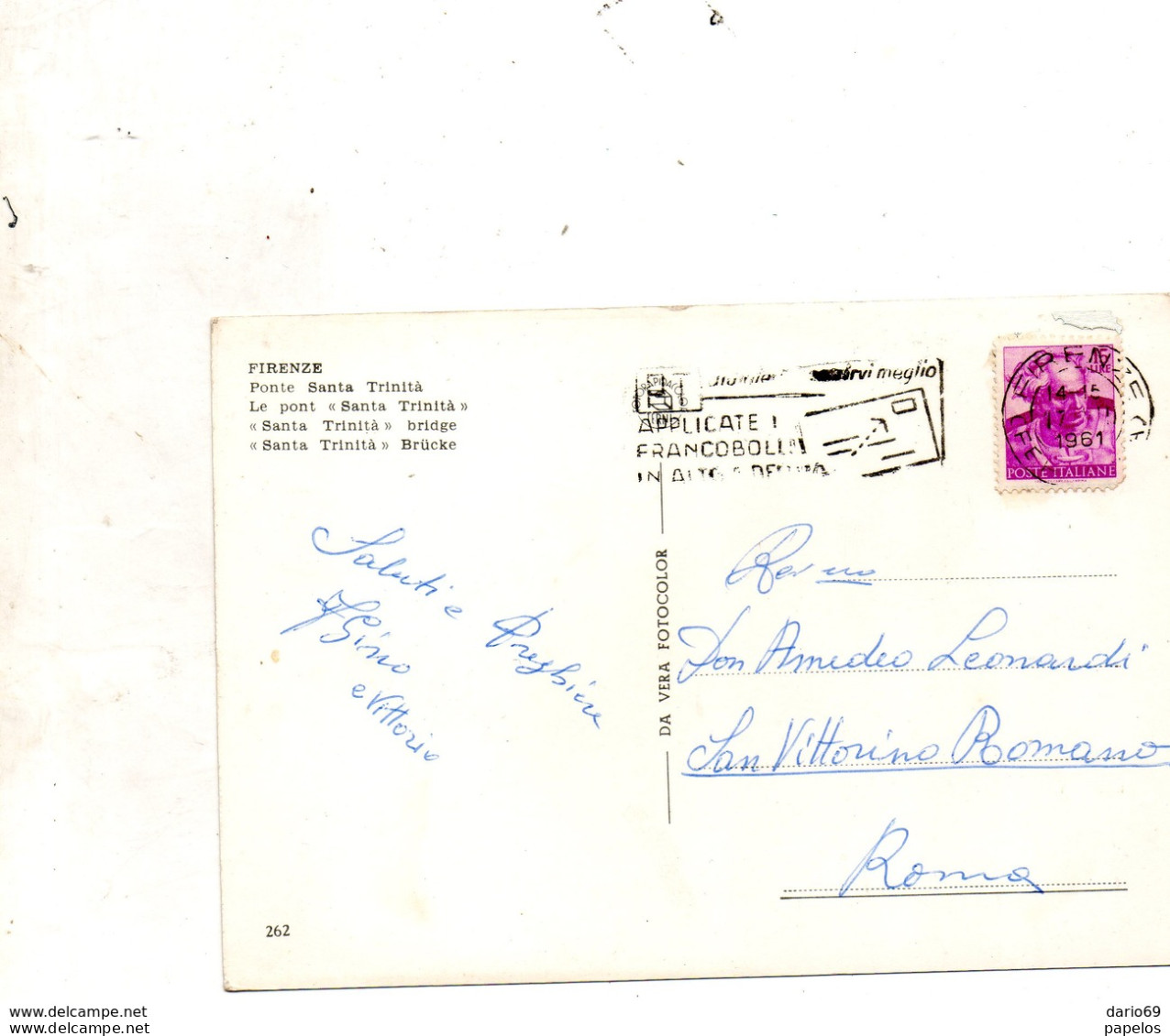 1961  CARTOLINA CON ANNULLO  FIRENZE       + TARGHETTA - 1961-70: Storia Postale