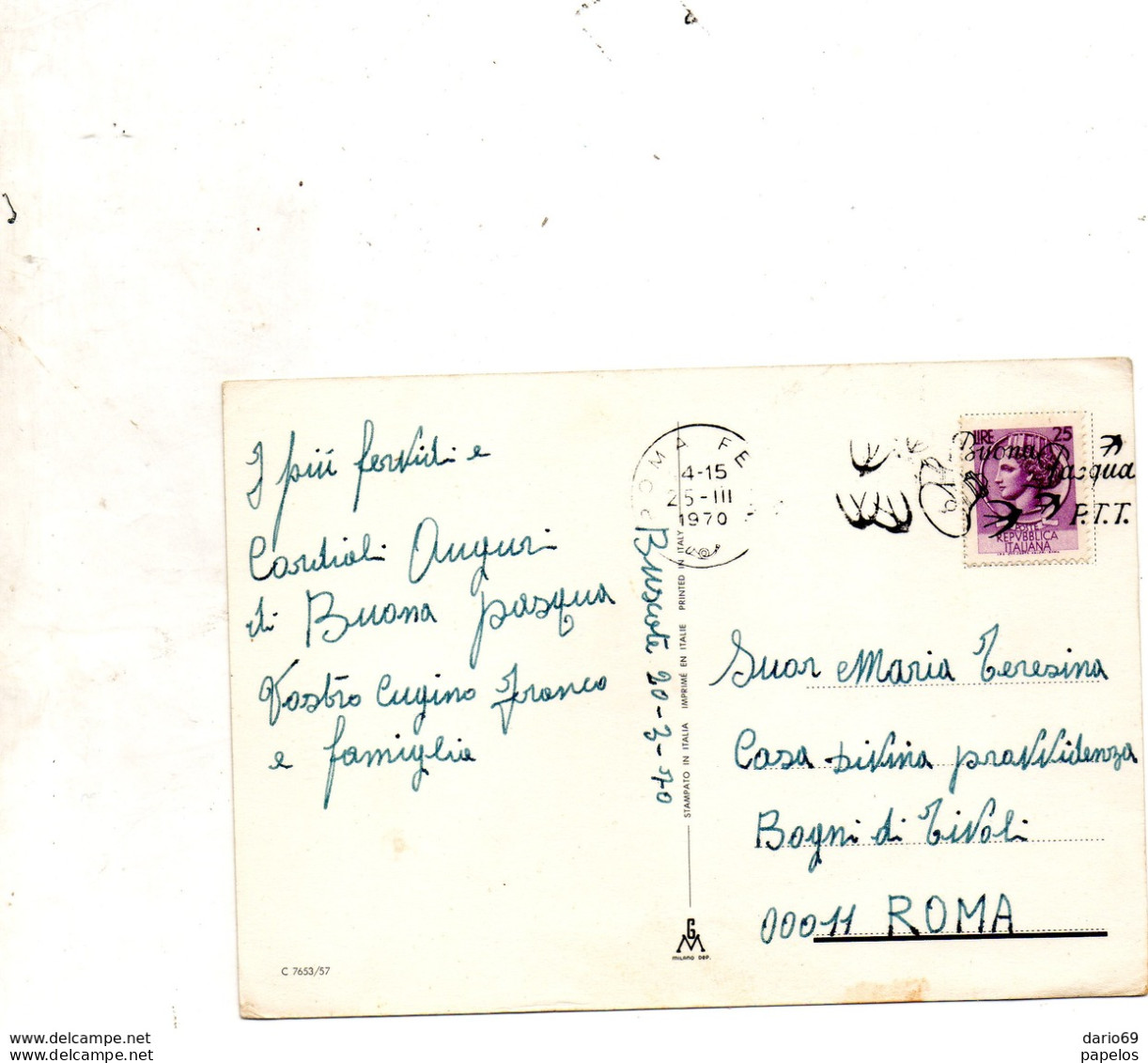 1970   CARTOLINA   CON ANNULLO    ROMA     +    TARGHETTA - 1961-70: Poststempel