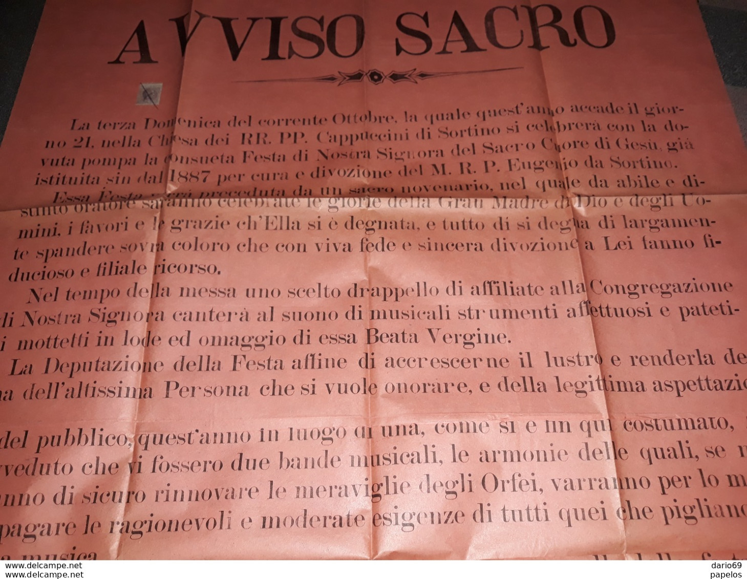 1900 MANIFESTO SORTINO SIACUSA  AVVISO SACRO - Plakate