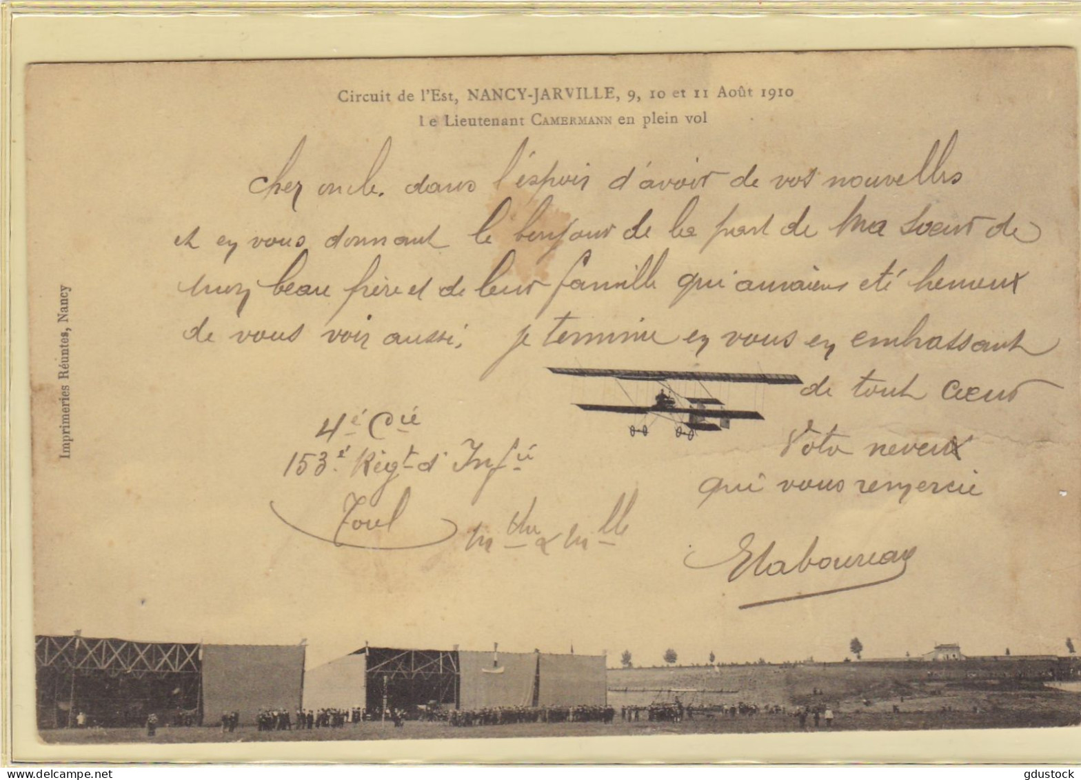 Circuit De L'Est - Nancy-Jarville, 9, 10 Et 11 Août 1910 - Le Lieutenant Camermannn En Plein Vol - Aviateurs