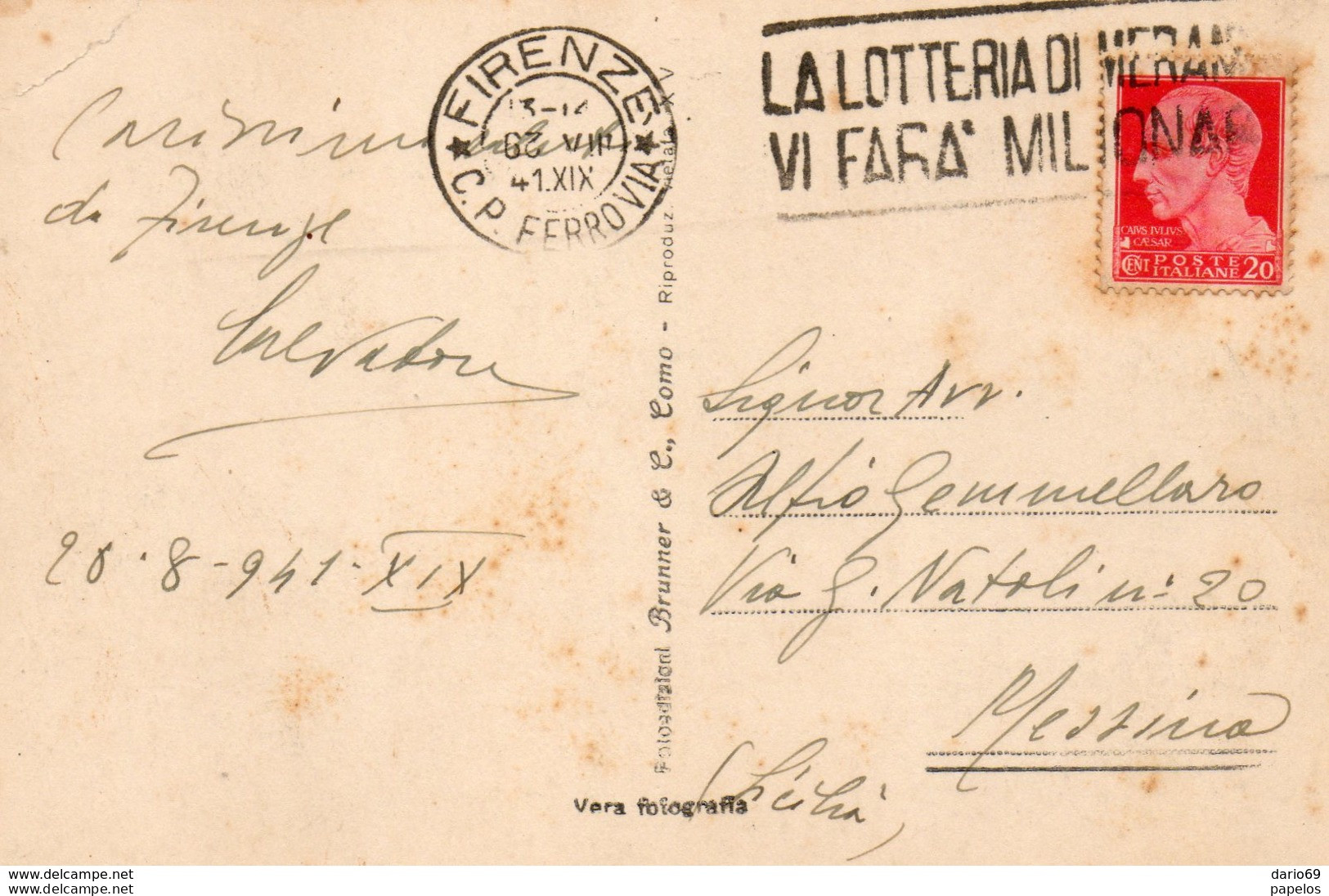 1941  CARTOLINA  CON ANNULLO  FIRENZE - Firenze (Florence)