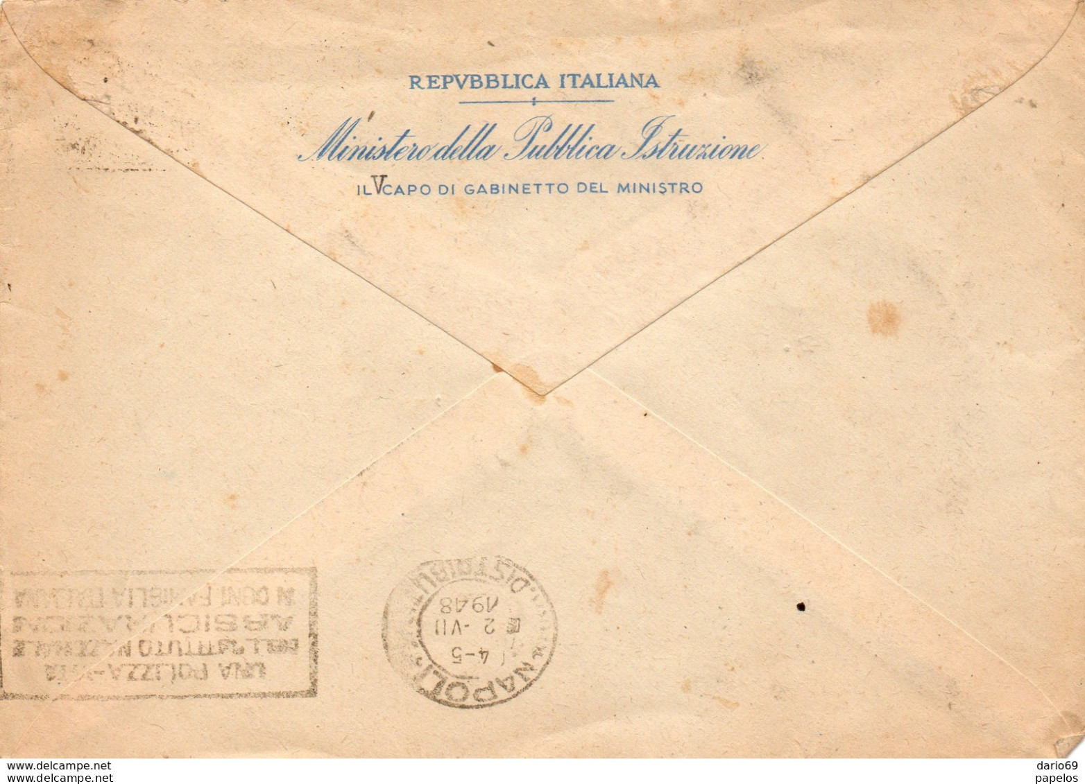1948 LETTERA INTESTATA MINISTERO DELLA PUBBLICA ISTRUZIONE CON ANNULLO ROMA OSTIENSE + TARGHETTA - 1946-60: Poststempel