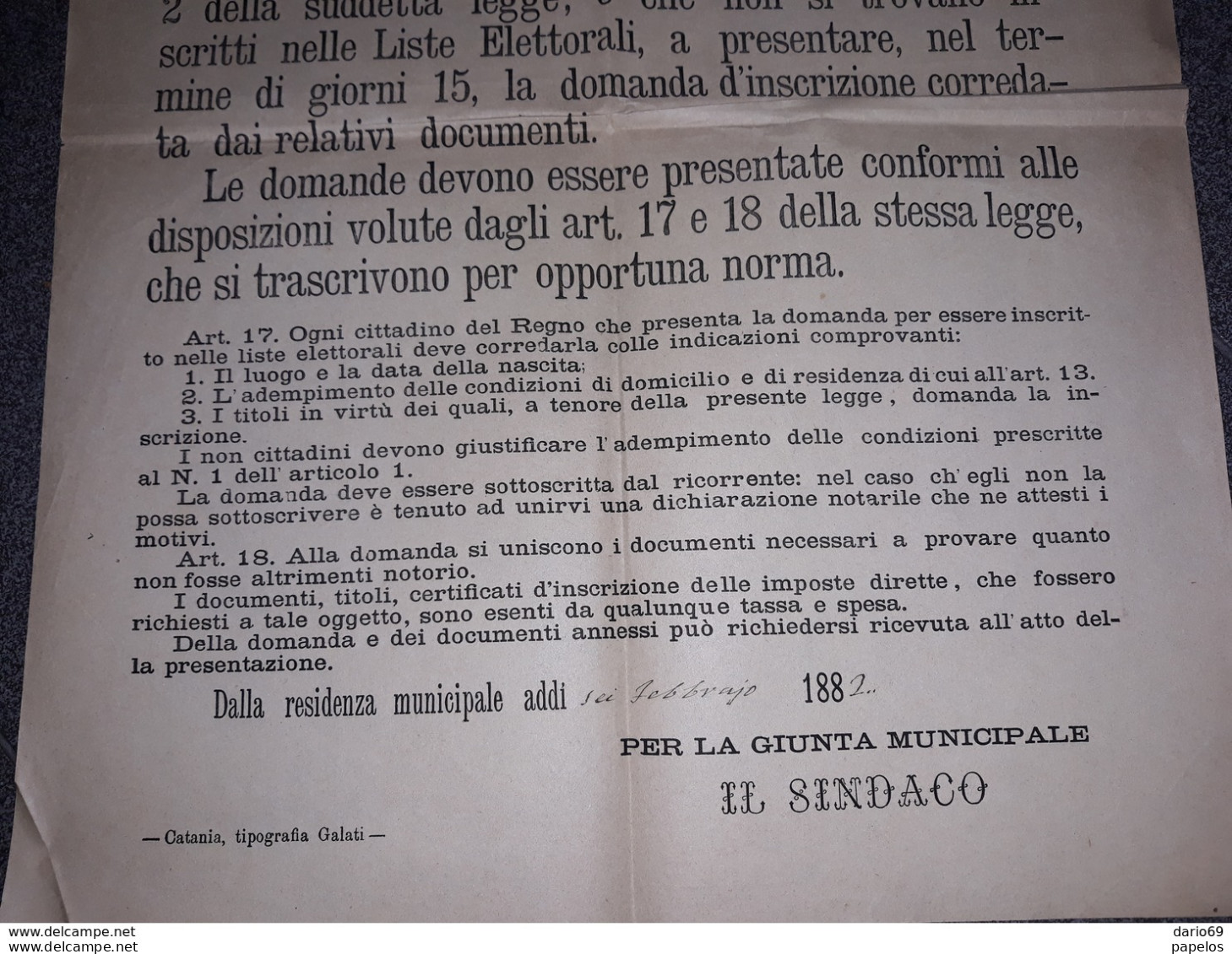 1882 MANIFESTO CATANIA - LISTE ELETTORALI - Documents Historiques