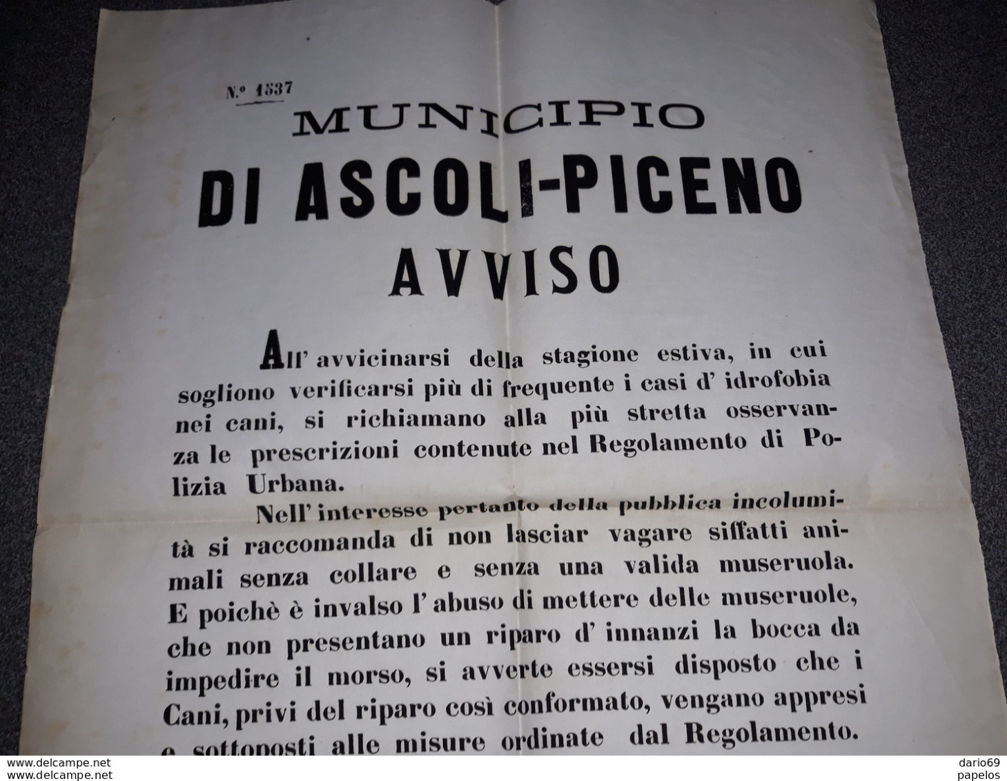 1874 MANIFESTO ASCOLI PICENO - Historical Documents