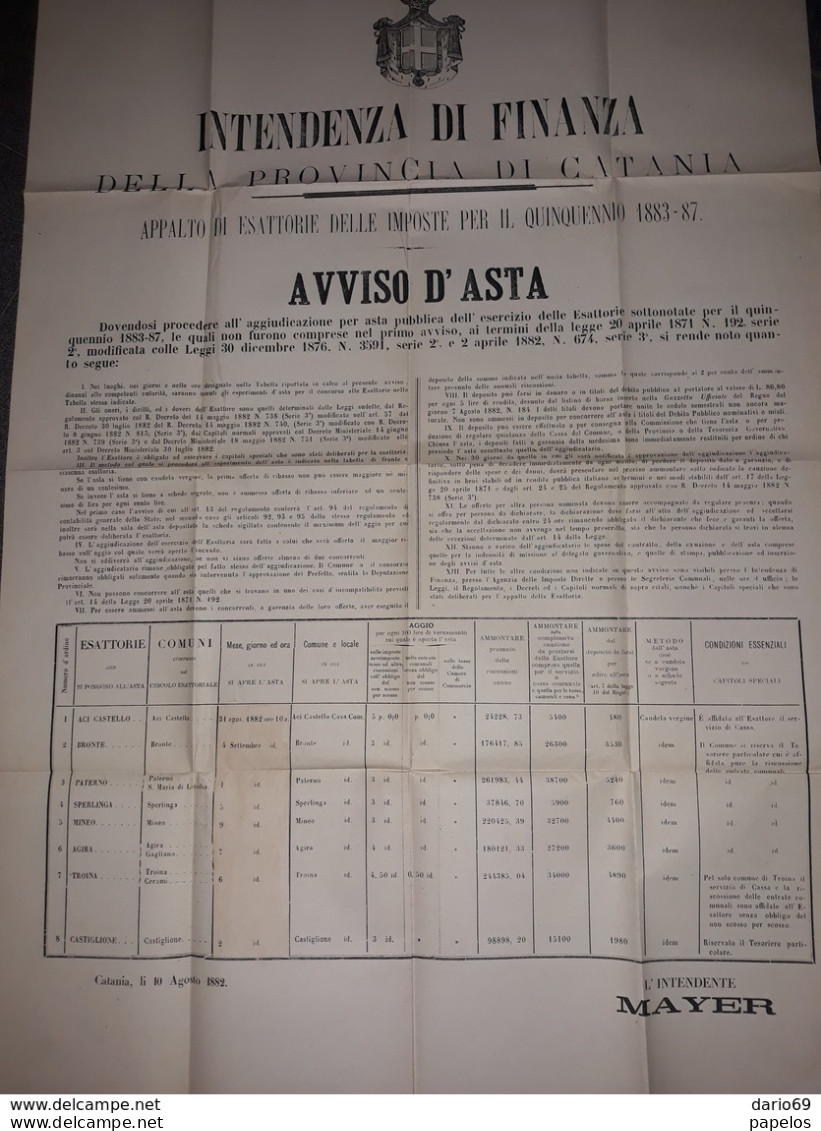 1882 MANIFESTO CATANIA  AVVISO D'ASTA - Historische Dokumente