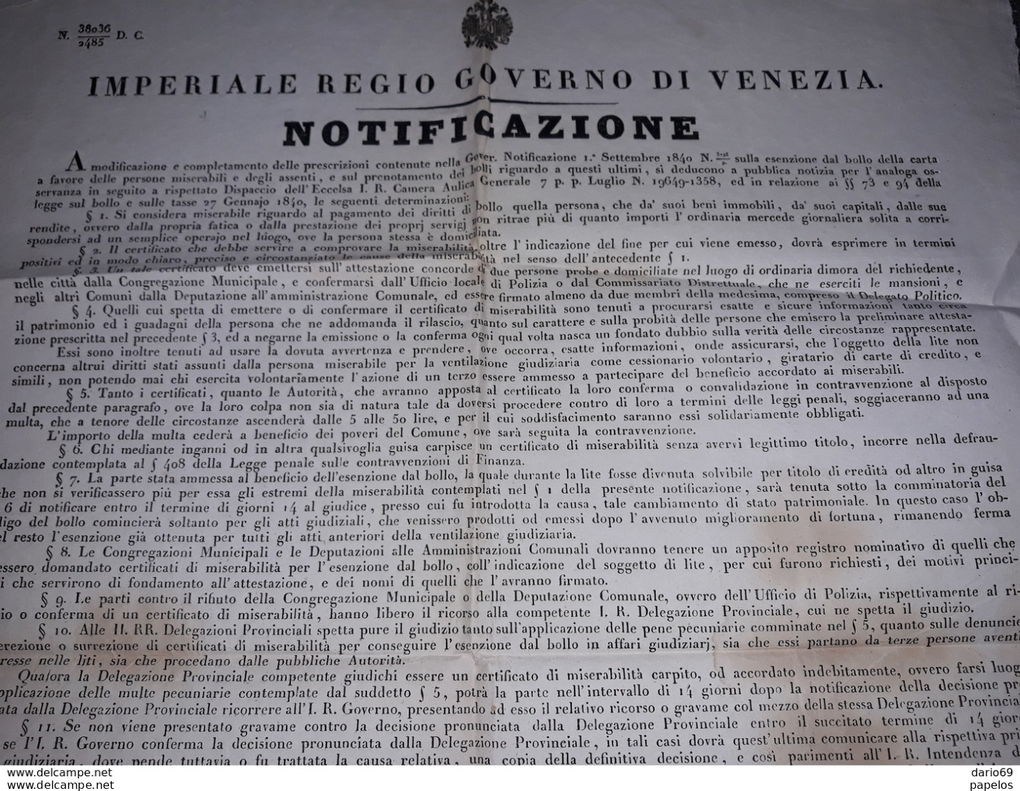 1846 MANIFESTO VENEZIA  IMPERIALE REGGIO  GOVERNO DI VENEZIA - Documents Historiques
