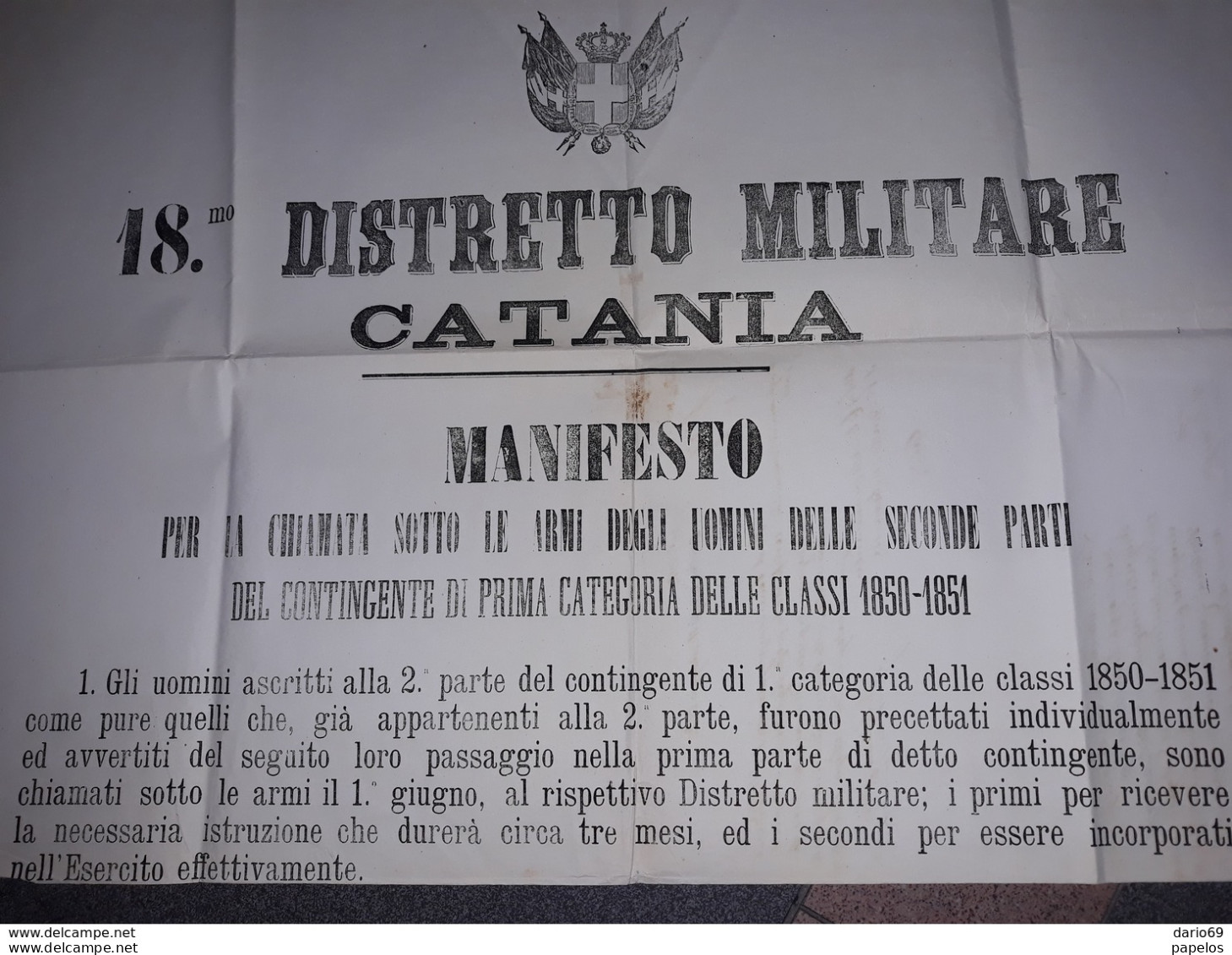 1872 CATANIA  MANIFESTO  18°  DISTRETTO MILITARE - Documents Historiques