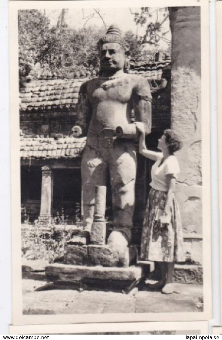 4 Photos INDOCHINE CAMBODGE Art Khmer Temple Statues Bas Relief Réf 30386 - Azië