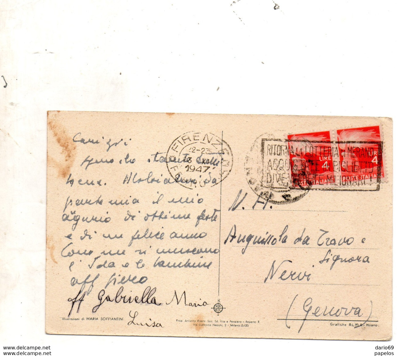 1947  CARTOLINA CON ANNULLO  FIRENZE     + TARGHETTA - 1946-60: Storia Postale