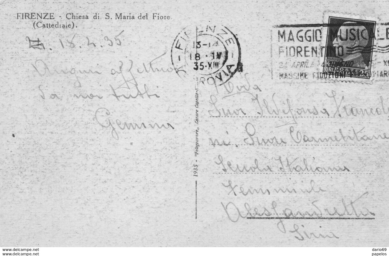 1935  CARTOLINA Con Annullo FIRENZE - Firenze (Florence)