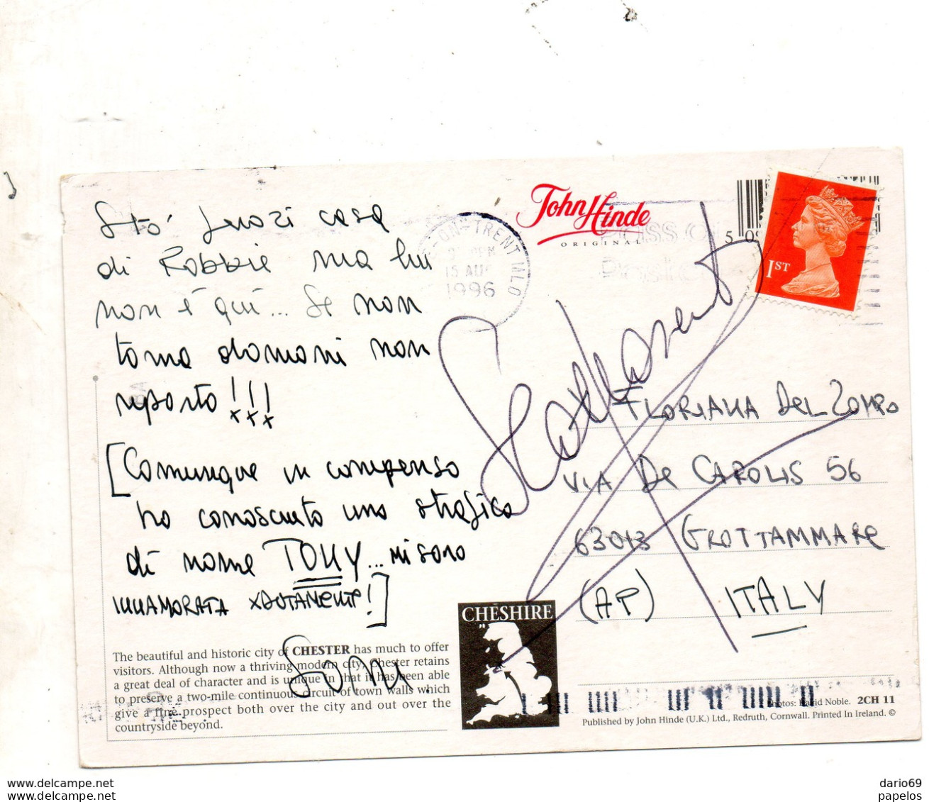 1996  CARTOLINA  CHESTER - Cartas & Documentos