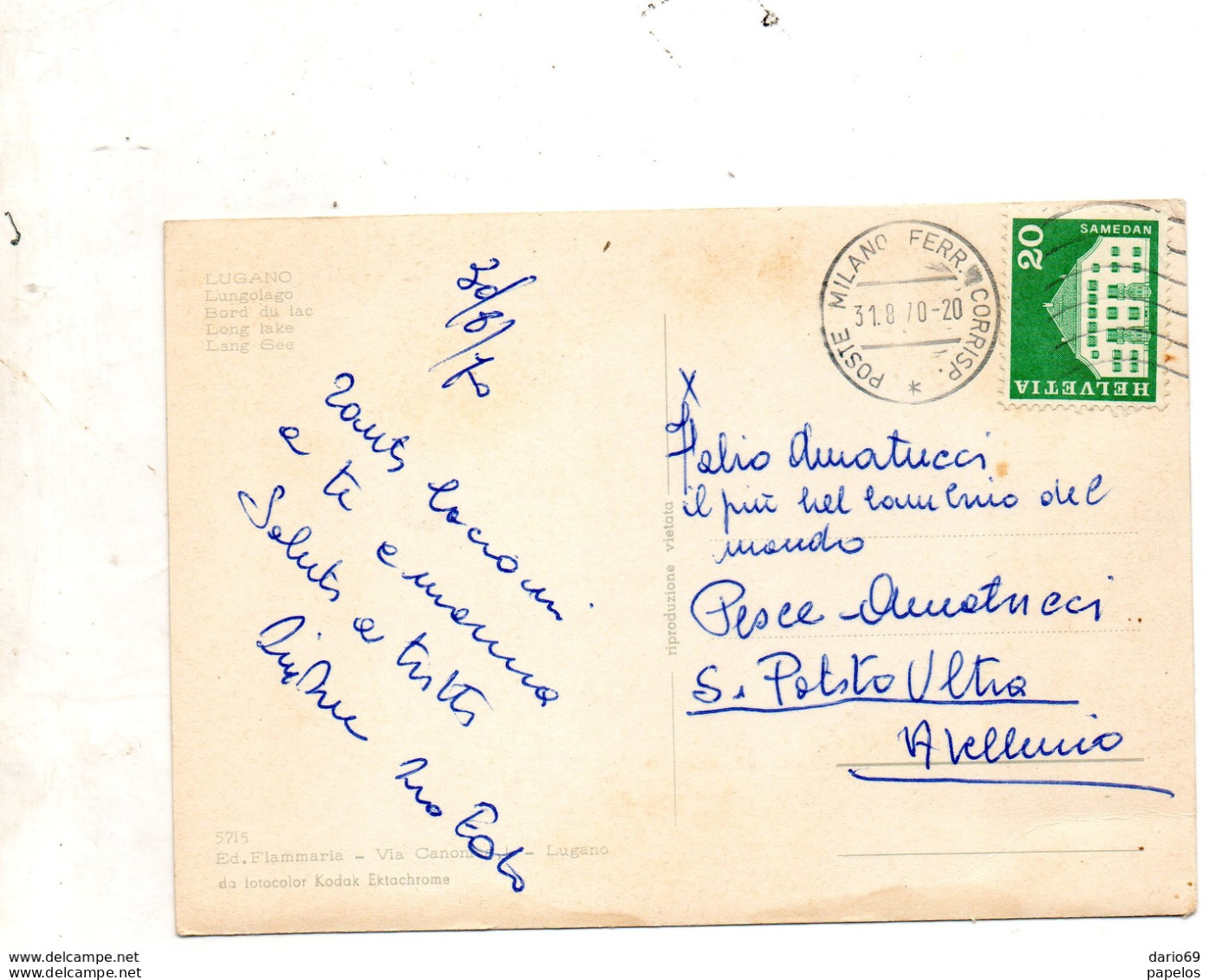 1970 CARTOLINA  CON ANNULLO MILANO - 1961-70: Storia Postale