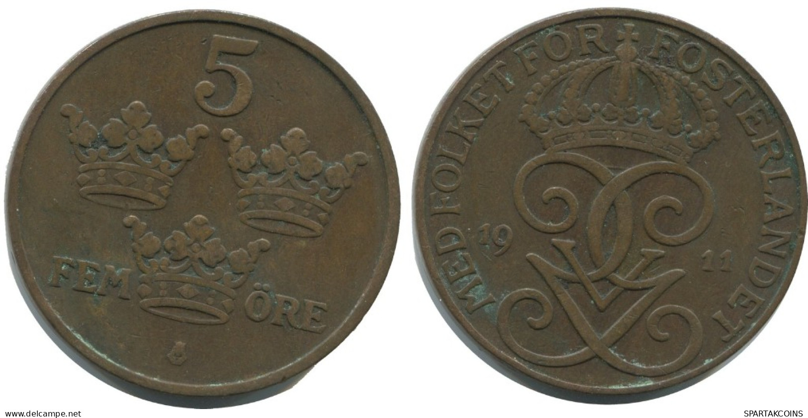 5 ORE 1911 SCHWEDEN SWEDEN Münze #AC452.2.D.A - Zweden