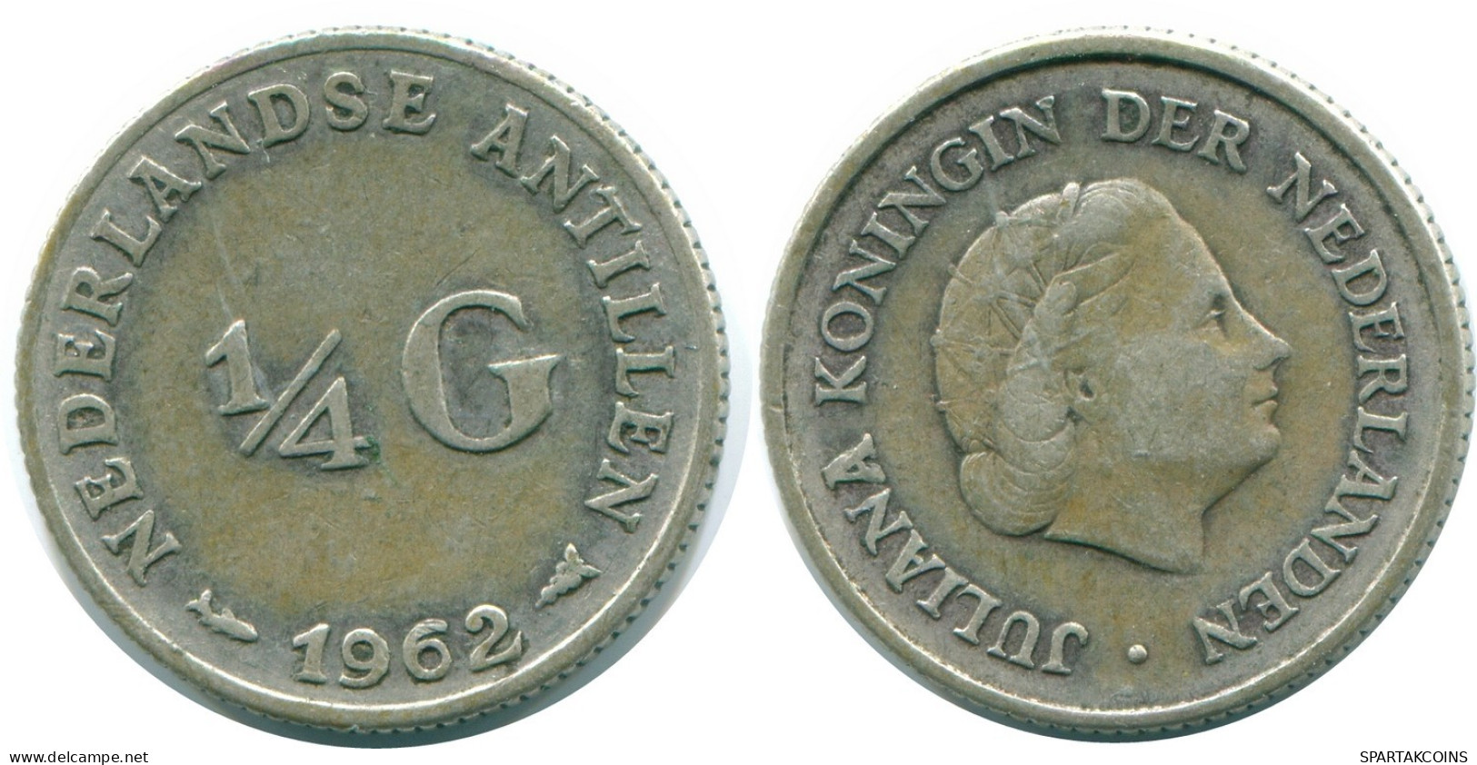 1/4 GULDEN 1962 ANTILLES NÉERLANDAISES ARGENT Colonial Pièce #NL11137.4.F.A - Antilles Néerlandaises