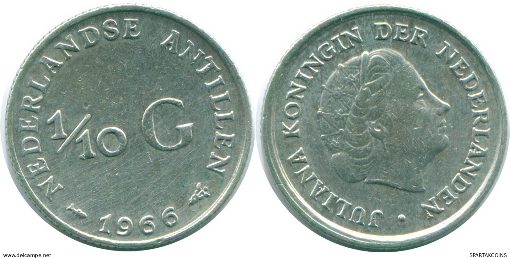 1/10 GULDEN 1966 NETHERLANDS ANTILLES SILVER Colonial Coin #NL12734.3.U.A - Netherlands Antilles