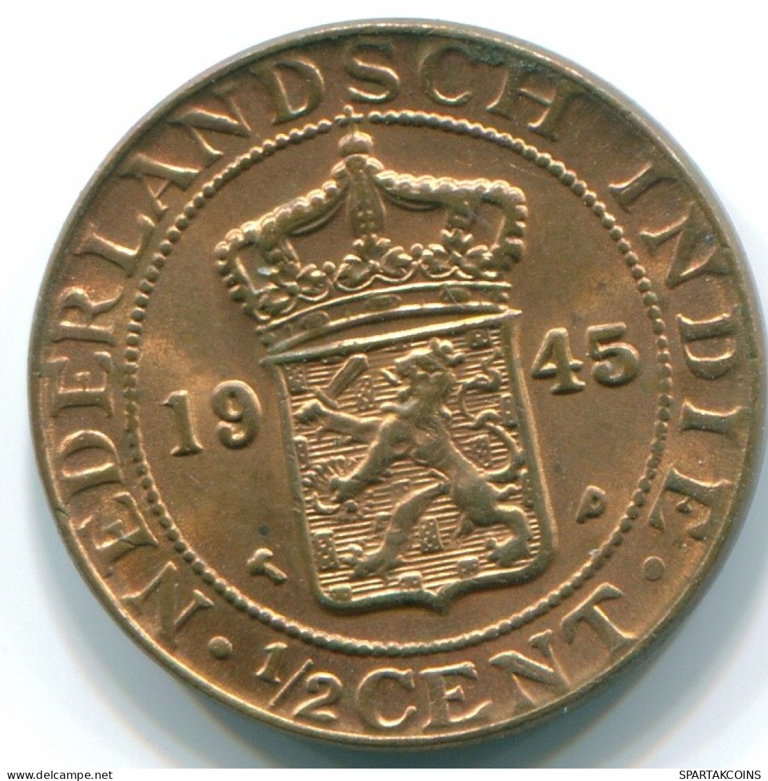 1/2 CENT 1945 NETHERLANDS EAST INDIES INDONESIA Bronze Colonial Coin #S13095.U.A - Niederländisch-Indien