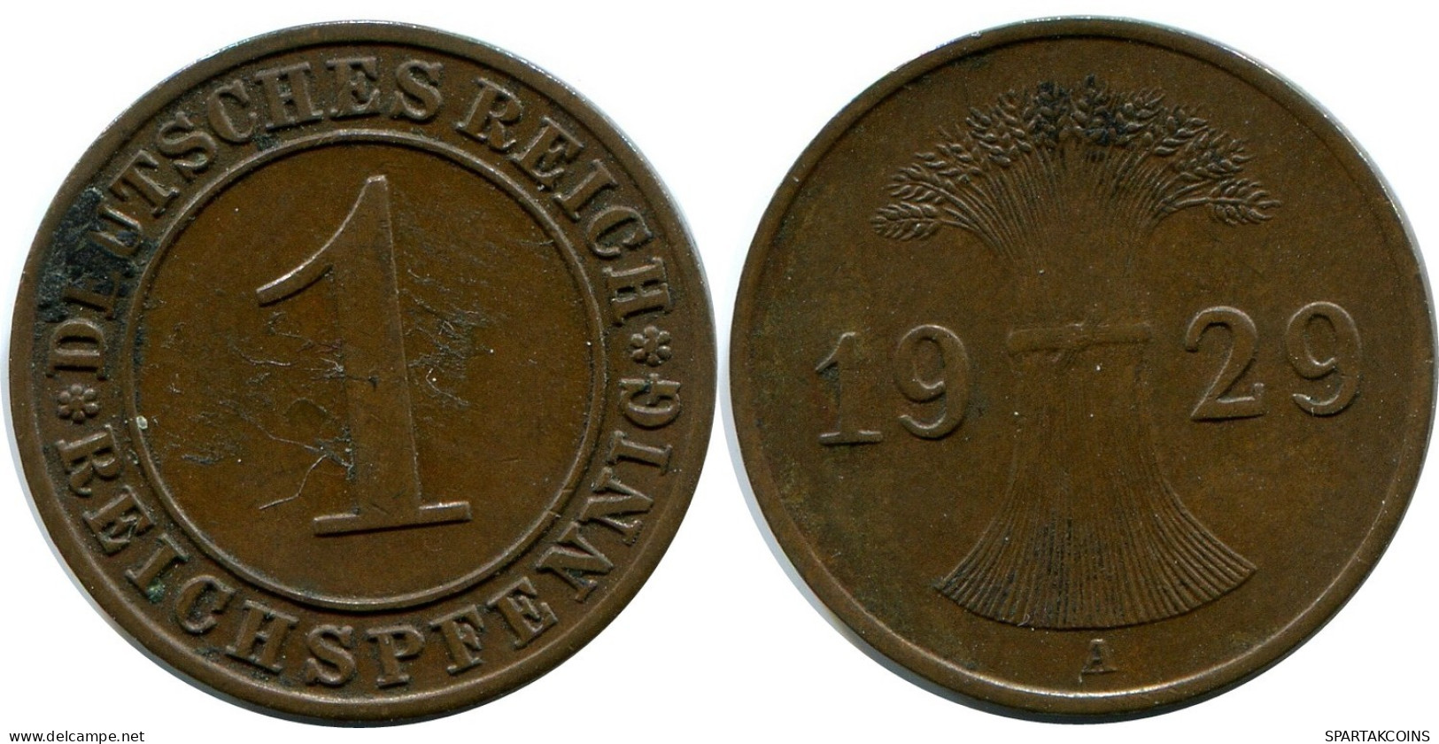 1 REICHSPFENNIG 1929 A GERMANY Coin #DB783.U.A - 1 Rentenpfennig & 1 Reichspfennig