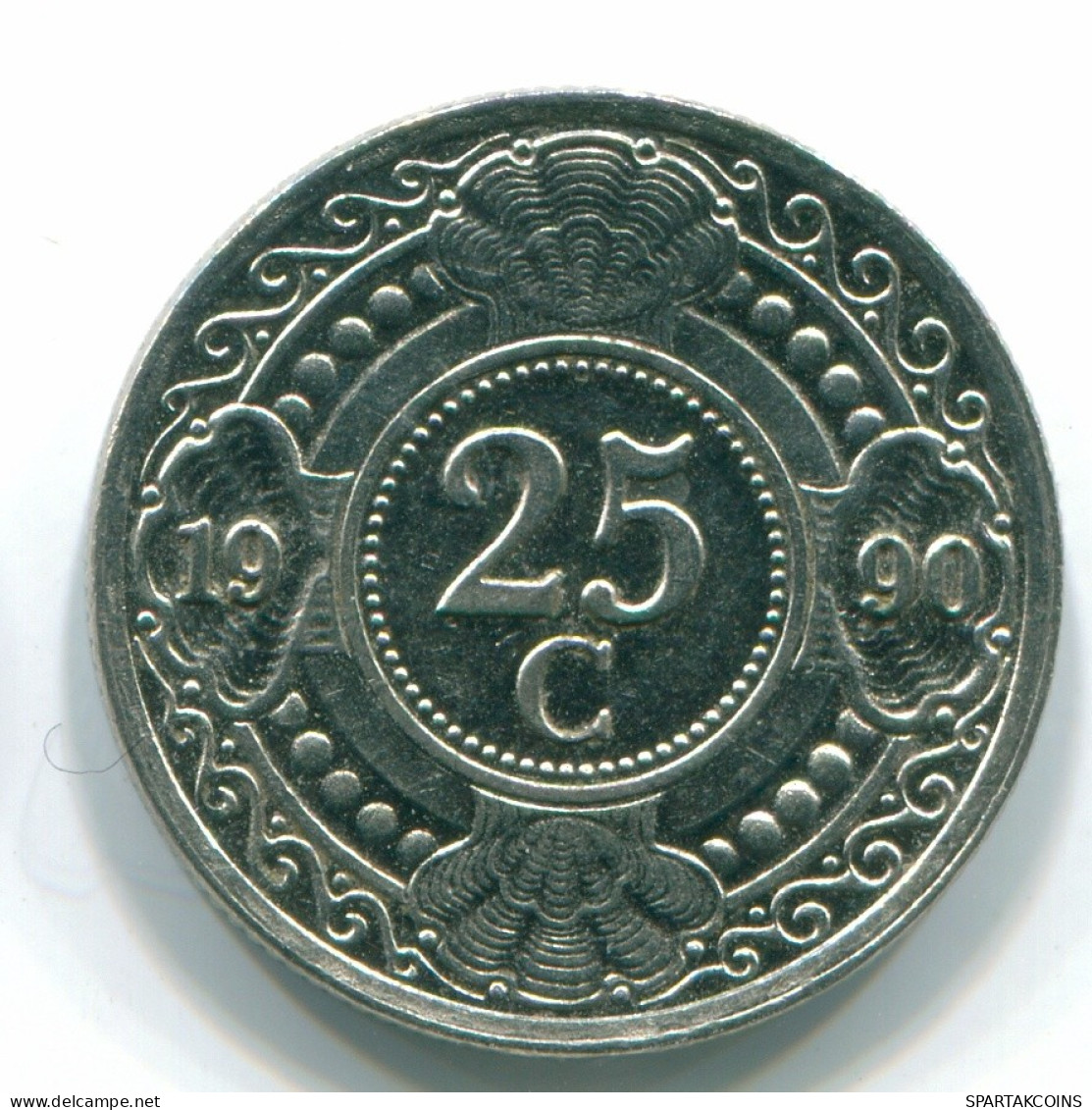 25 CENTS 1990 NETHERLANDS ANTILLES Nickel Colonial Coin #S11259.U.A - Niederländische Antillen