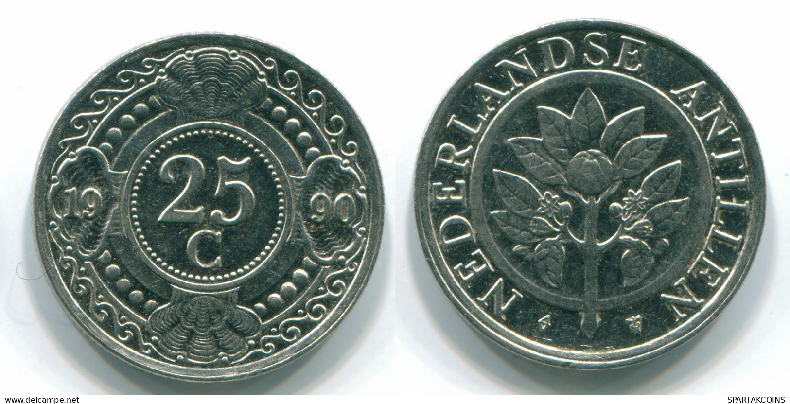25 CENTS 1990 NETHERLANDS ANTILLES Nickel Colonial Coin #S11259.U.A - Niederländische Antillen