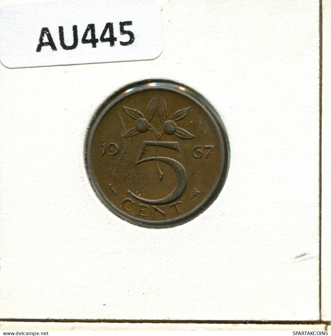 5 CENTS 1967 NEERLANDÉS NETHERLANDS Moneda #AU445.E.A - 1948-1980: Juliana