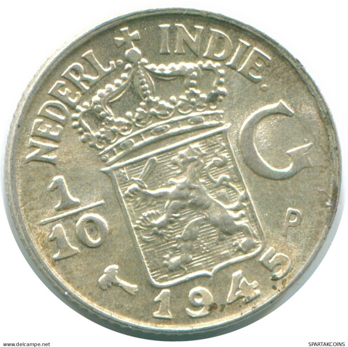 1/10 GULDEN 1945 P NIEDERLANDE OSTINDIEN SILBER Koloniale Münze #NL14038.3.D.A - Indie Olandesi