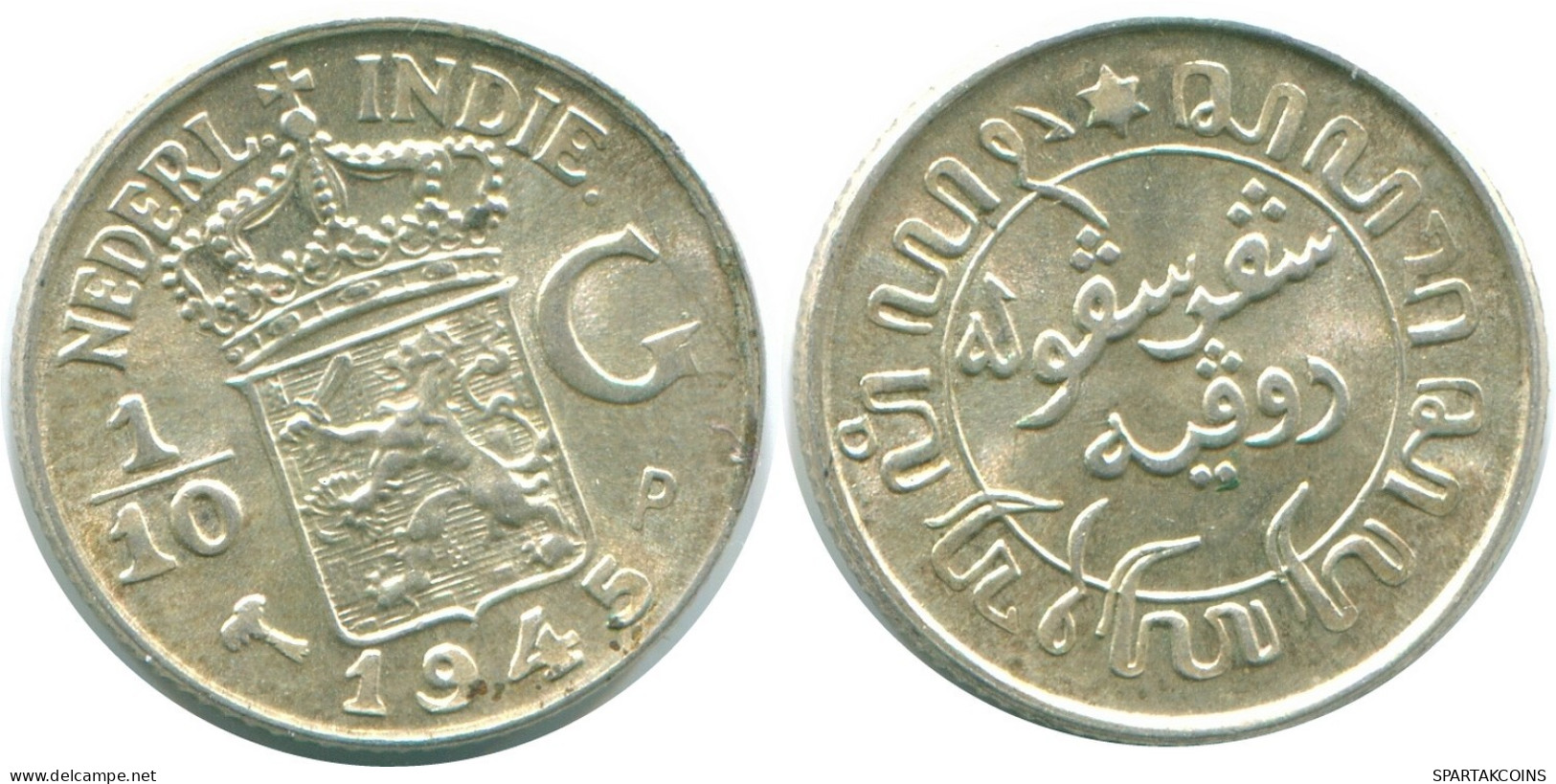 1/10 GULDEN 1945 P NIEDERLANDE OSTINDIEN SILBER Koloniale Münze #NL14038.3.D.A - Niederländisch-Indien