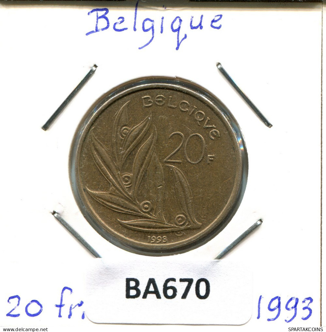 20 FRANCS 1993 FRENCH Text BELGIQUE BELGIUM Pièce #BA670.F.A - 20 Francs